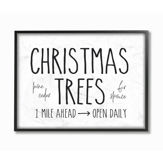 Stupell Industries Christmas Trees Farm Sold Holiday Black And White Word DesignFramed Wall Art By Artist Lettered and Lined