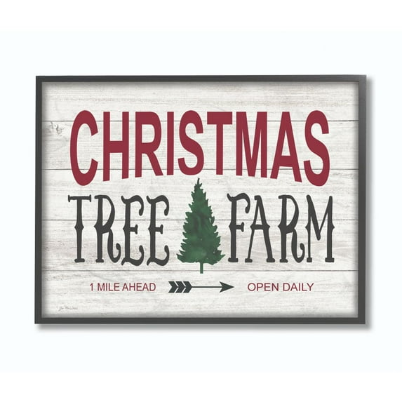 Stupell Industries Christmas Trees Farm Wood Texture Holiday Word DesignFramed Wall Art By Artist Jo Moulton