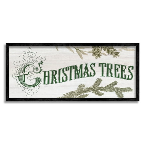 Stupell Industries Christmas Trees Ornate Letters Graphic Art Black Framed Art Print Wall Art, Design by Lil' Rue