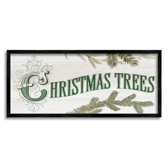 Stupell Industries Christmas Trees Ornate Letters Graphic Art Black Framed Art Print Wall Art, Design by Lil' Rue