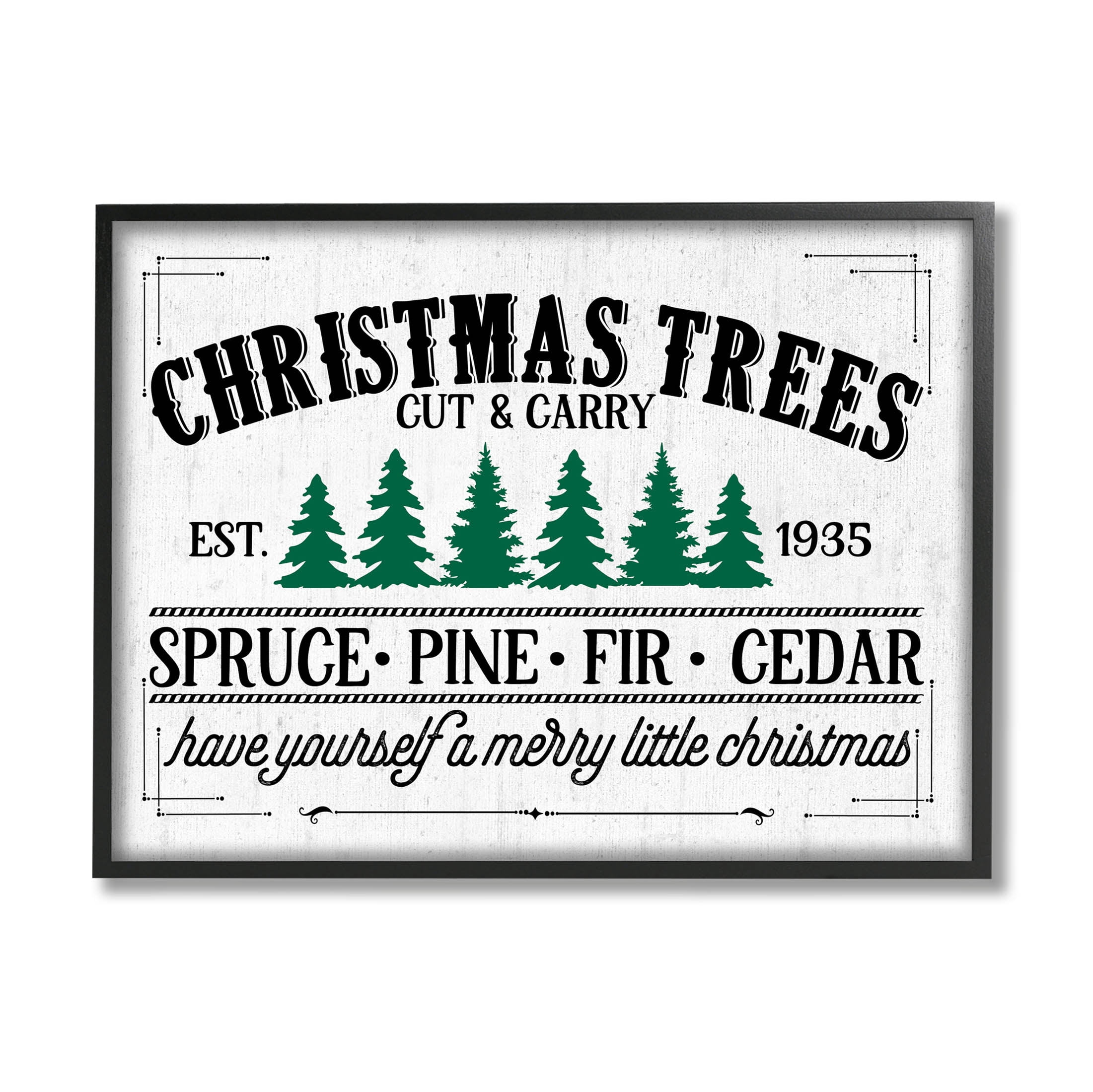 Stupell Industries Christmas Trees Vintage Sign Graphic Art Black Framed Art Print Wall Art, Design by Lettered and Lined