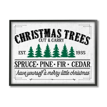 Stupell Industries Christmas Trees Vintage Sign Graphic Art Black Framed Art Print Wall Art, Design by Lettered and Lined