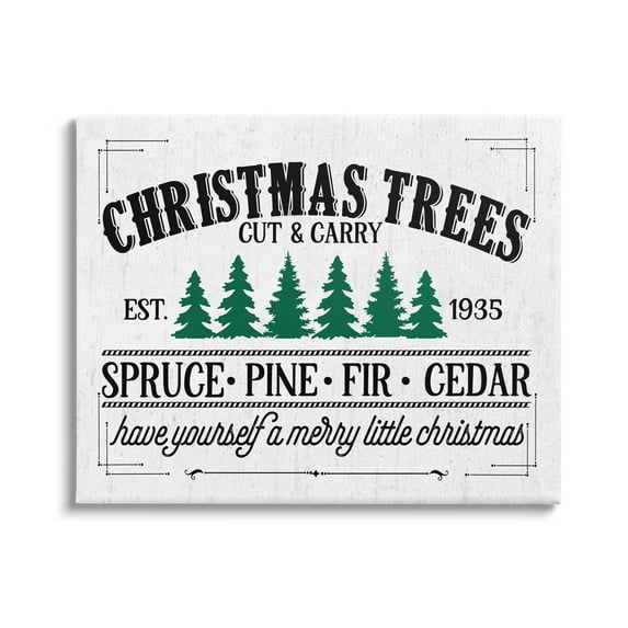 Stupell Industries Christmas Trees Vintage Sign Graphic Art Gallery Wrapped Canvas Print Wall Art, Design by Lettered and Lined