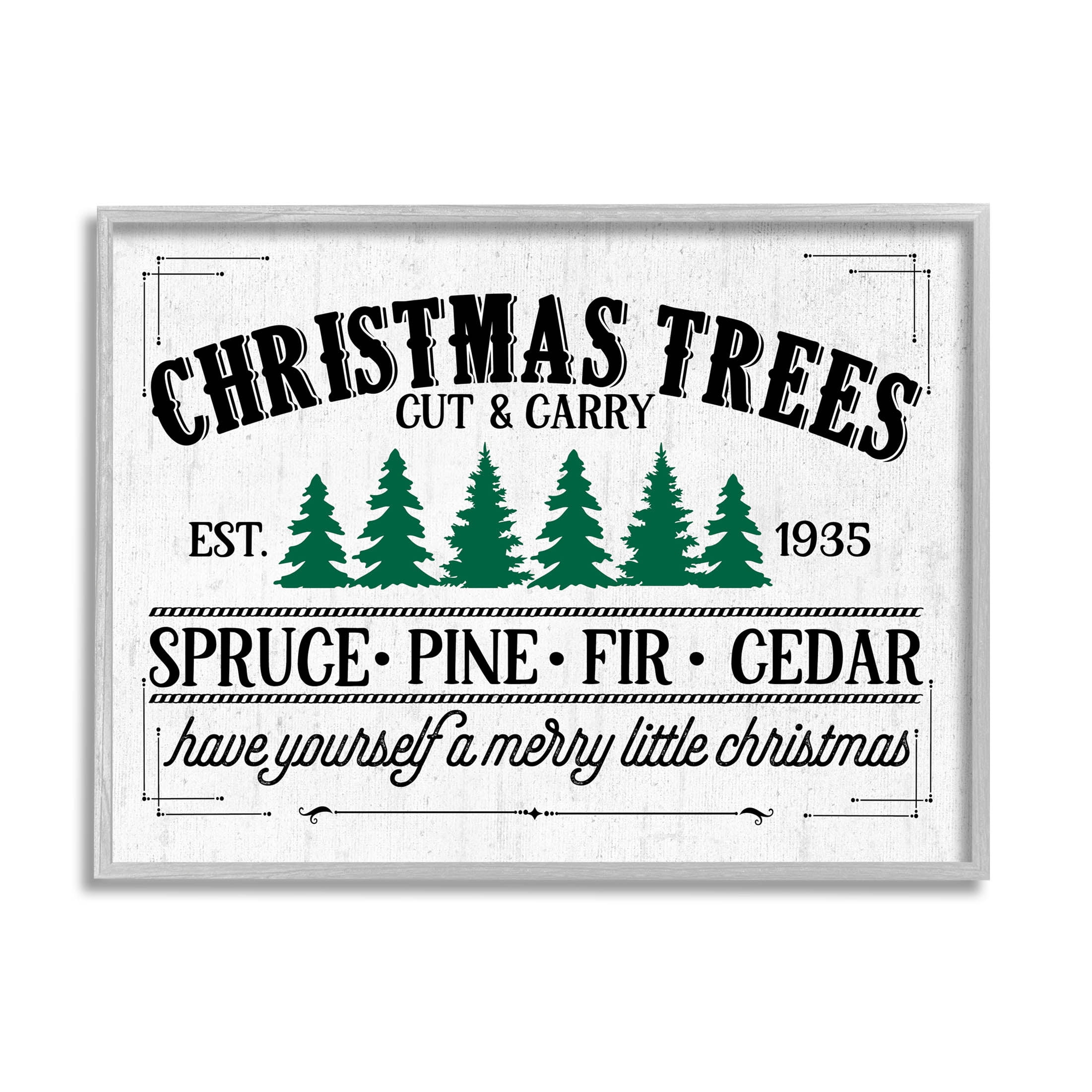 Stupell Industries Christmas Trees Vintage Sign Graphic Art Gray Framed Art Print Wall Art, Design by Lettered and Lined