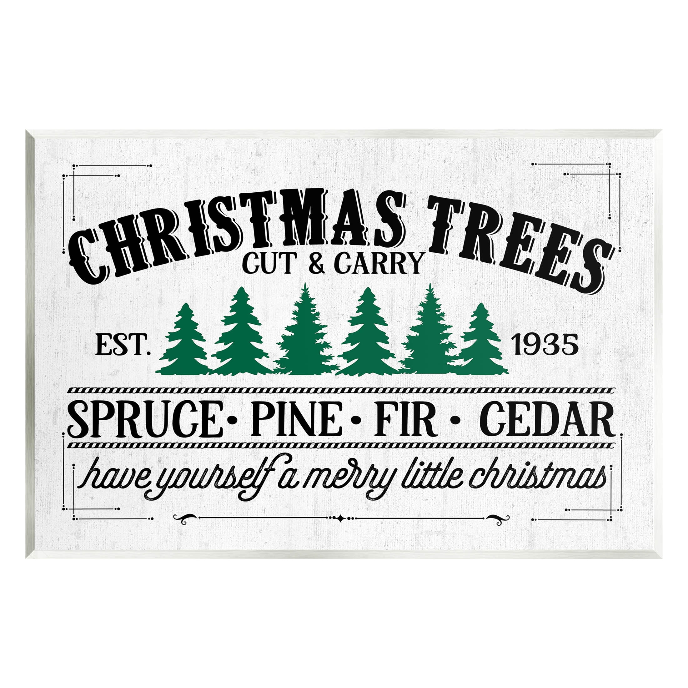 Stupell Industries Christmas Trees Vintage Sign Graphic Art Unframed Art Print Wall Art, Design by Lettered and Lined