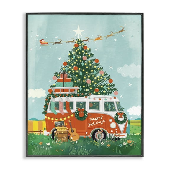 Stupell Industries Christmas Van Hangout Holiday Painting Black Framed Art Prints Wall Art, 11 x 14