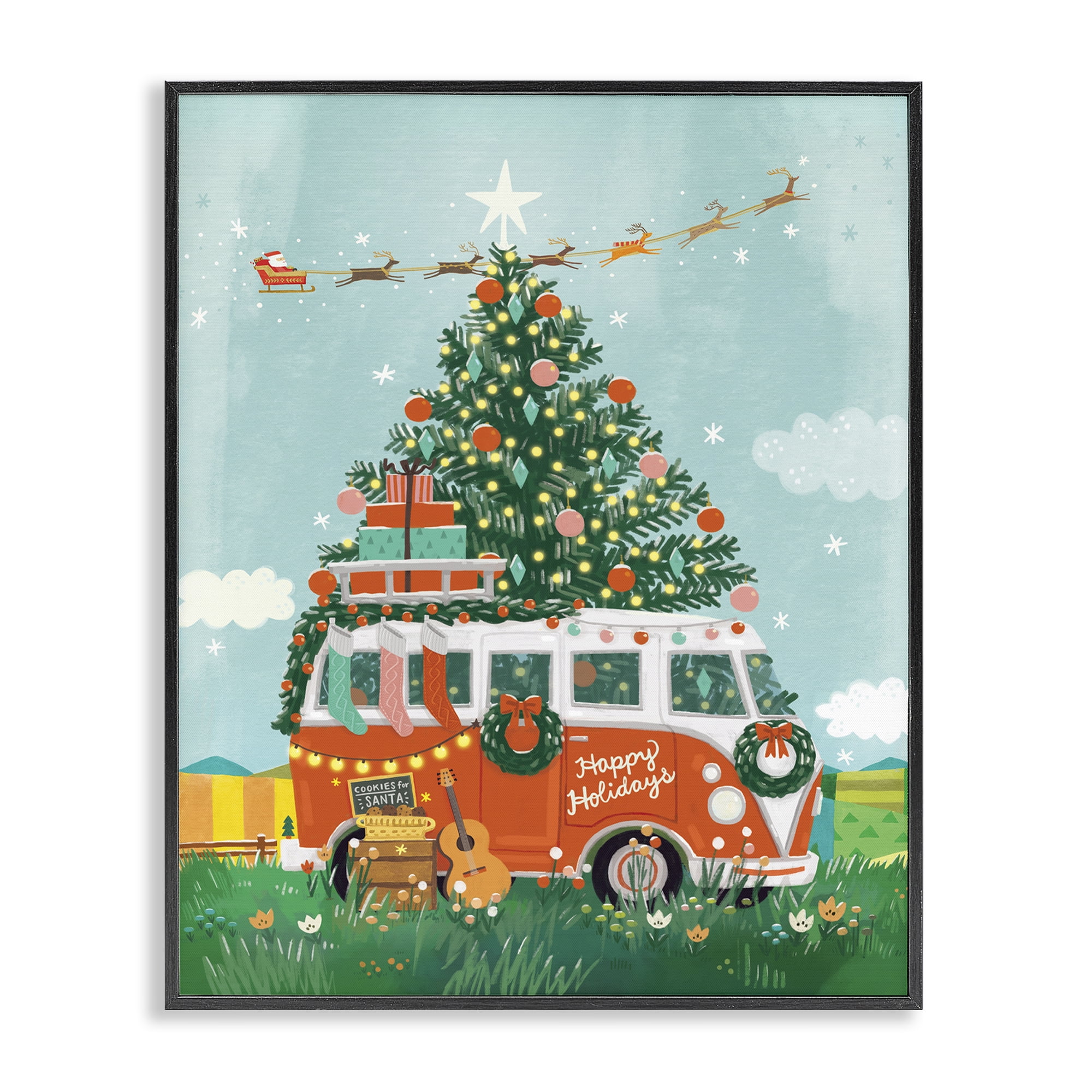 Stupell Industries Christmas Van Hangout Holiday Painting Black Framed Art Prints Wall Art, 24 x 30