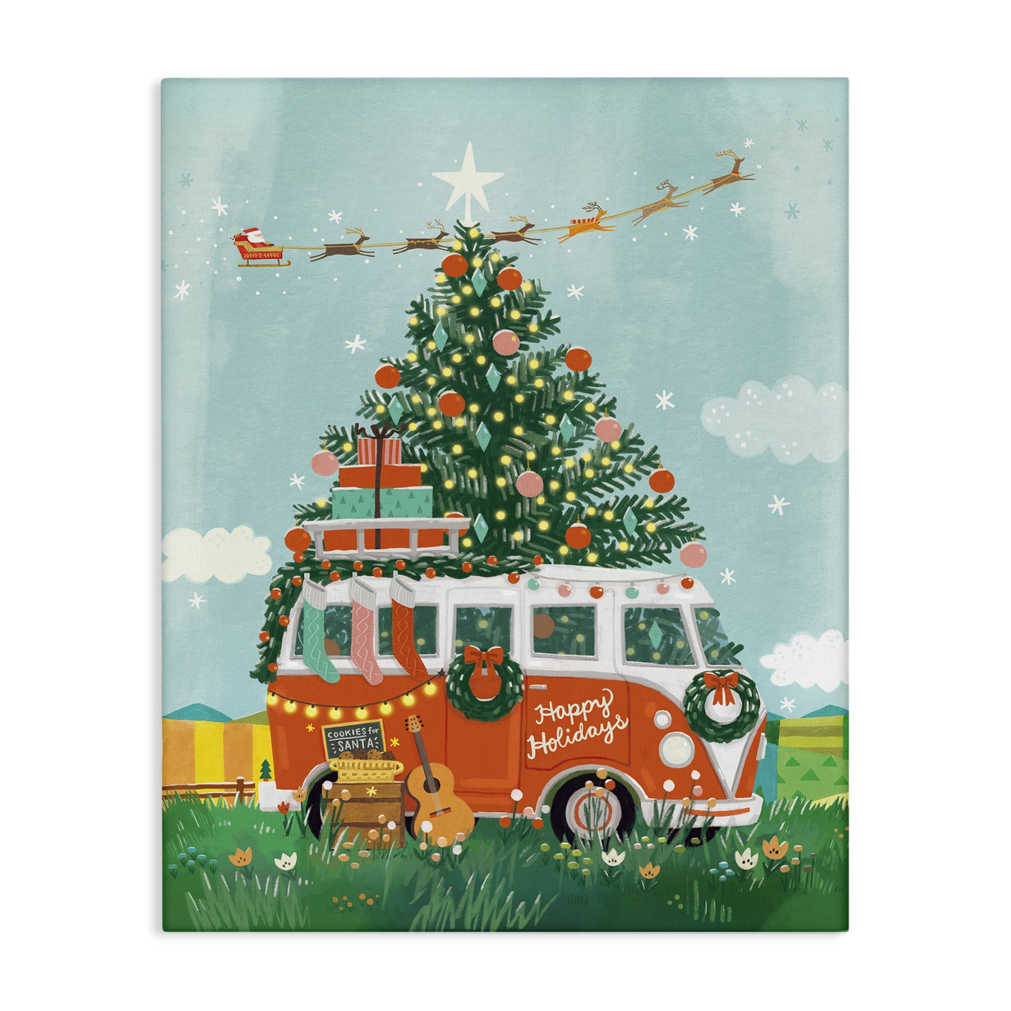 Stupell Industries Christmas Van Hangout Holiday Painting Gallery Wrapped Canvas Art Prints Wall Art, 16 x 20