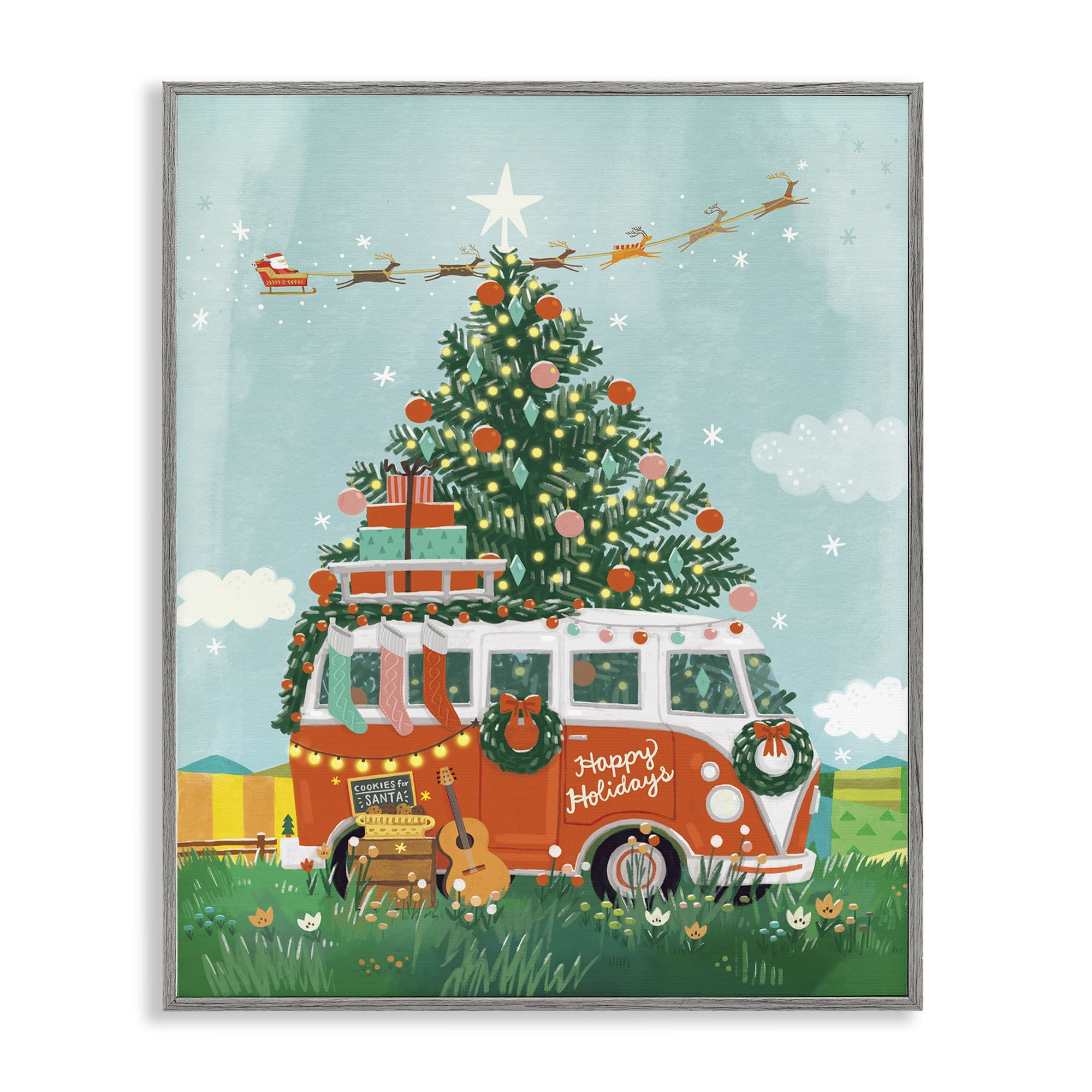 Stupell Industries Christmas Van Hangout Holiday Painting Gray Framed Art Prints Wall Art, 24 x 30