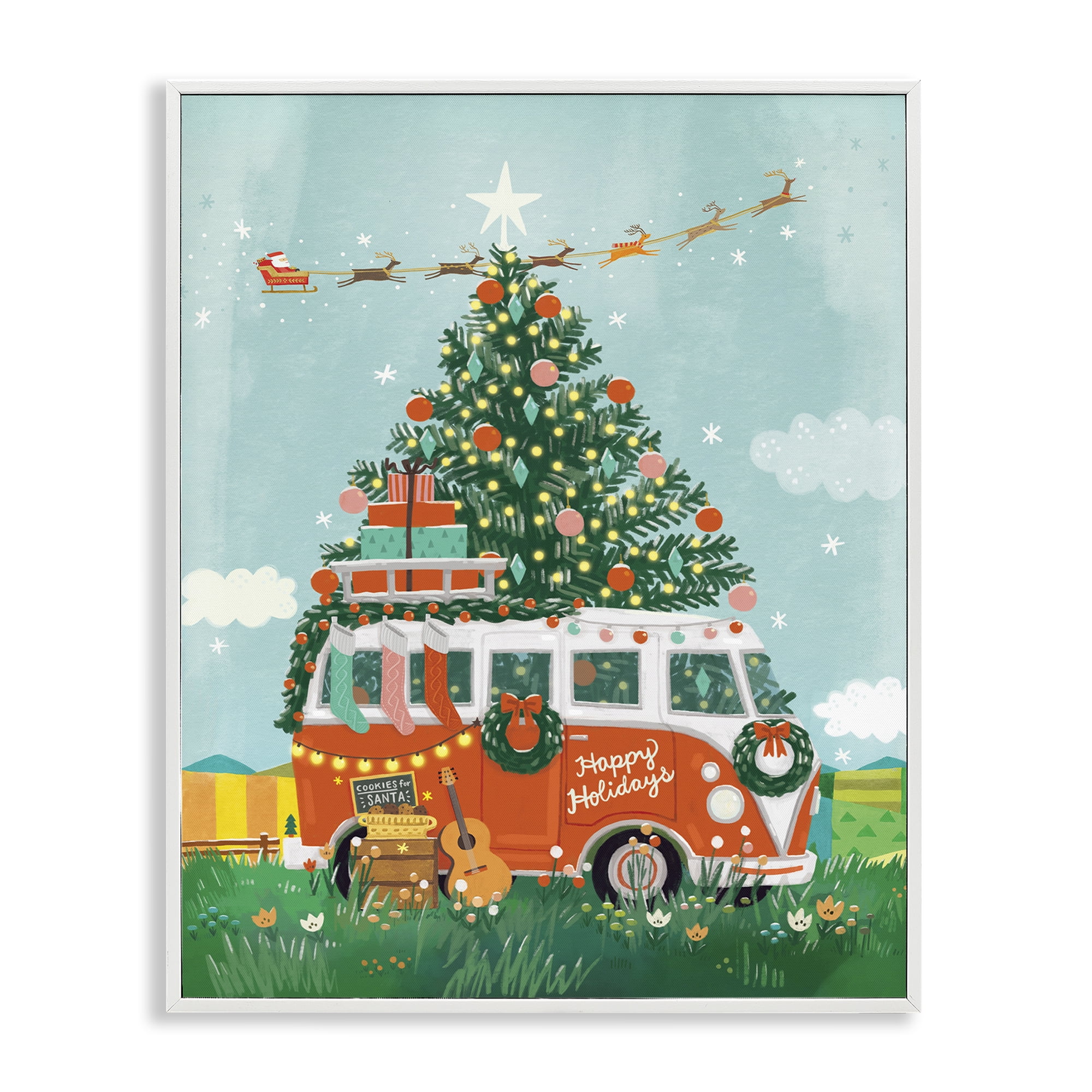 Stupell Industries Christmas Van Hangout Holiday Painting White Framed Art Prints Wall Art, 16 x 20