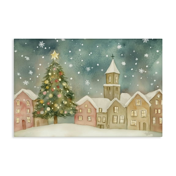 Stupell Industries - Christmas Village Snowfall Canvas Art, 24 x 16, Made In USA