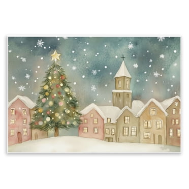 Stupell Industries - Christmas Village Snowfall Wall Plaque Art, 15 x 10, Made In USA