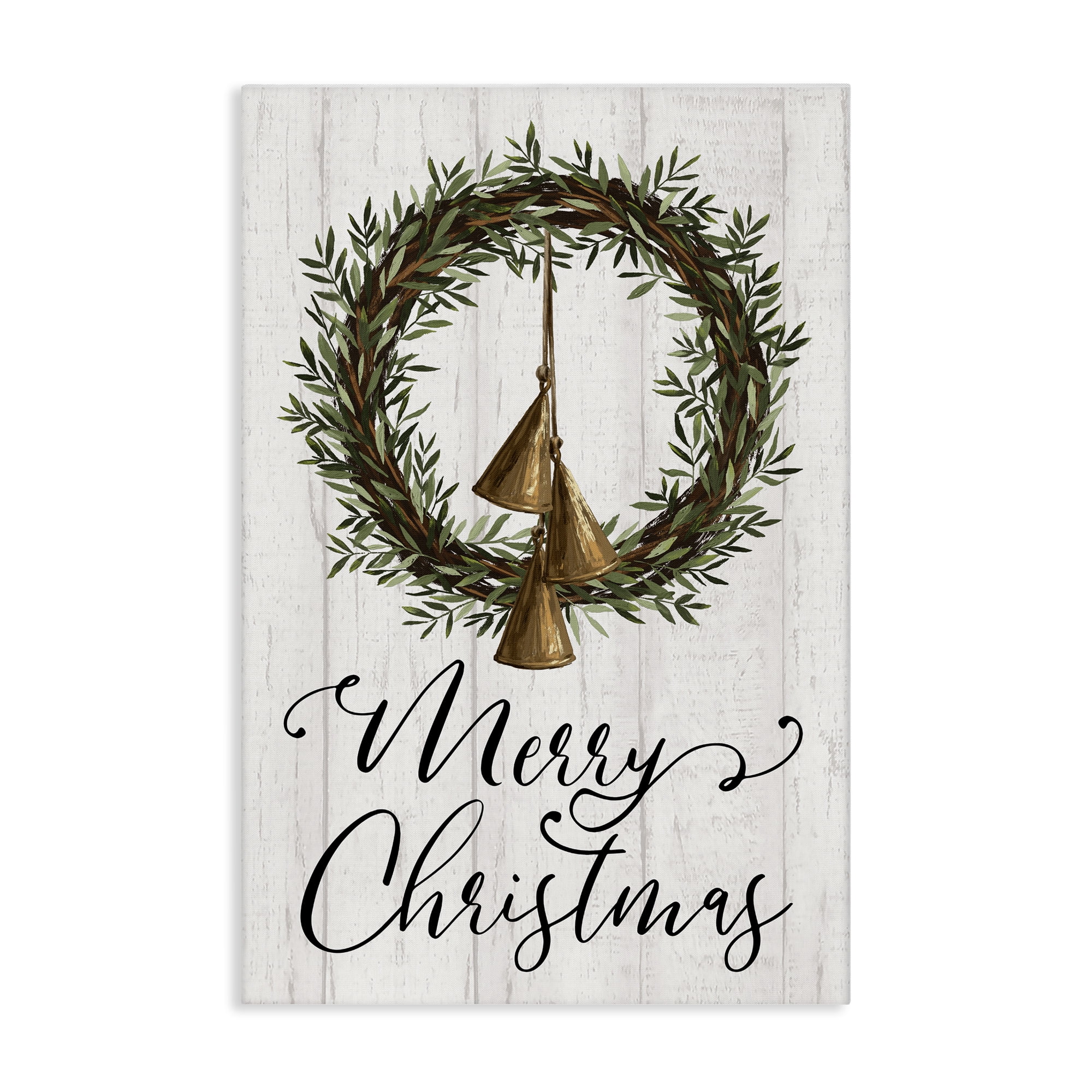 Stupell Industries Christmas Wreath & Bells Holiday Painting Gallery Wrapped Canvas Art Prints Wall Art, 16 x 24