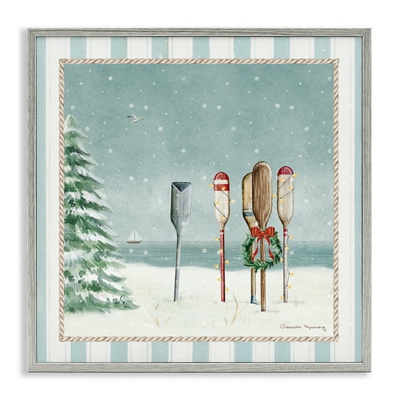 Stupell Industries Christmas in Newport Oars Holiday Painting Gray Framed Art Print Wall Art, 17 x 17