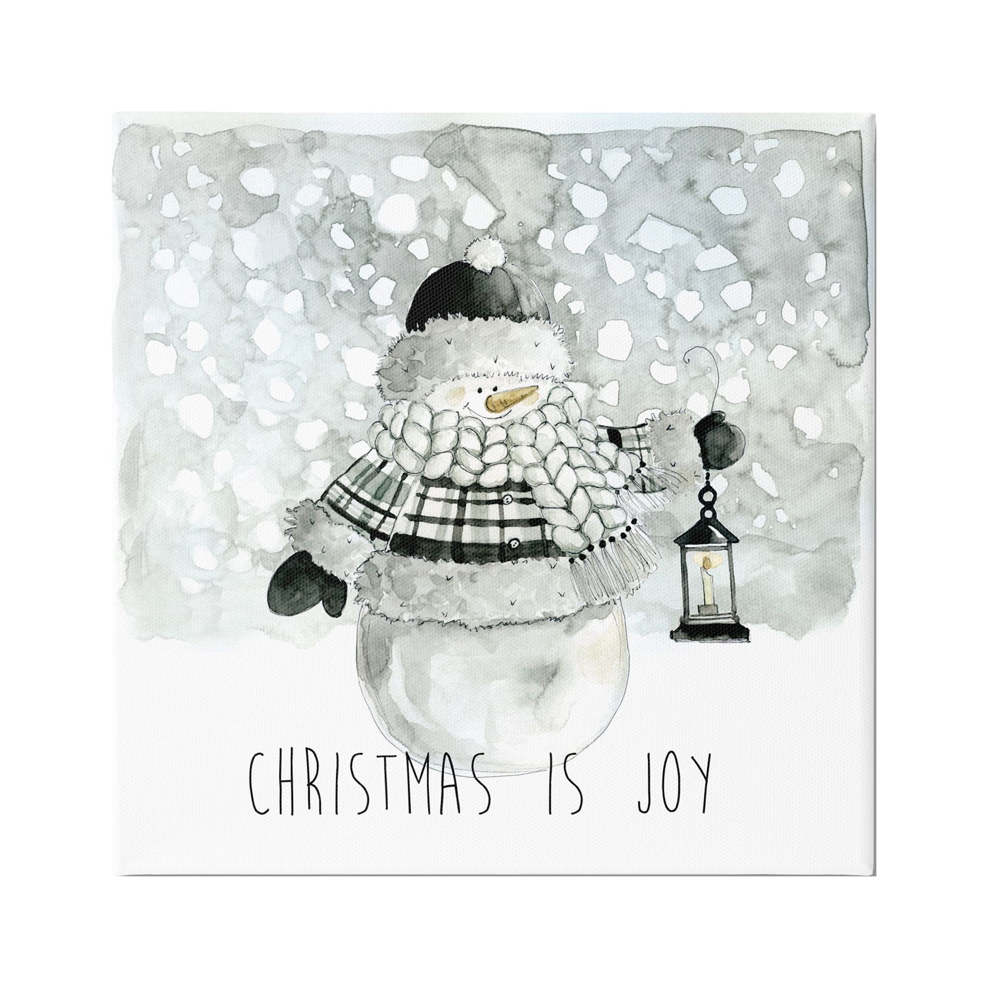 Stupell Industries Christmas is Joy Snowman Holiday Painting Gallery Wrapped Canvas Print Wall Art, 30 x 30