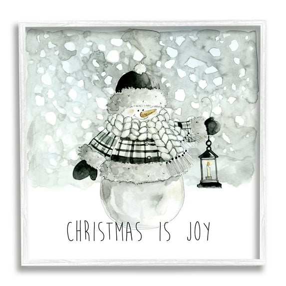 Stupell Industries Christmas is Joy Snowman Holiday Painting White Framed Art Print Wall Art, 24 x 24