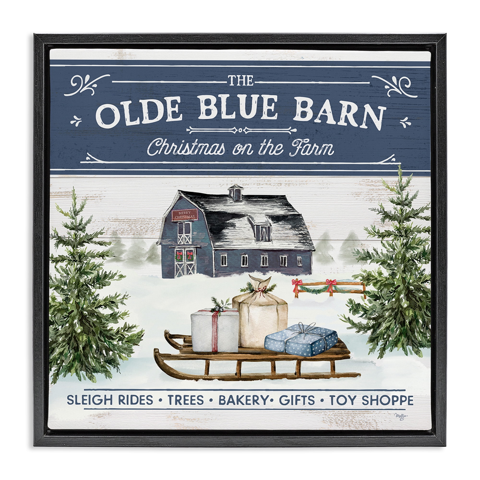 Stupell Industries Christmas on Farm Phrase Holiday Painting Black Floater Framed Canvas Art Print Wall Art, 25 x 25