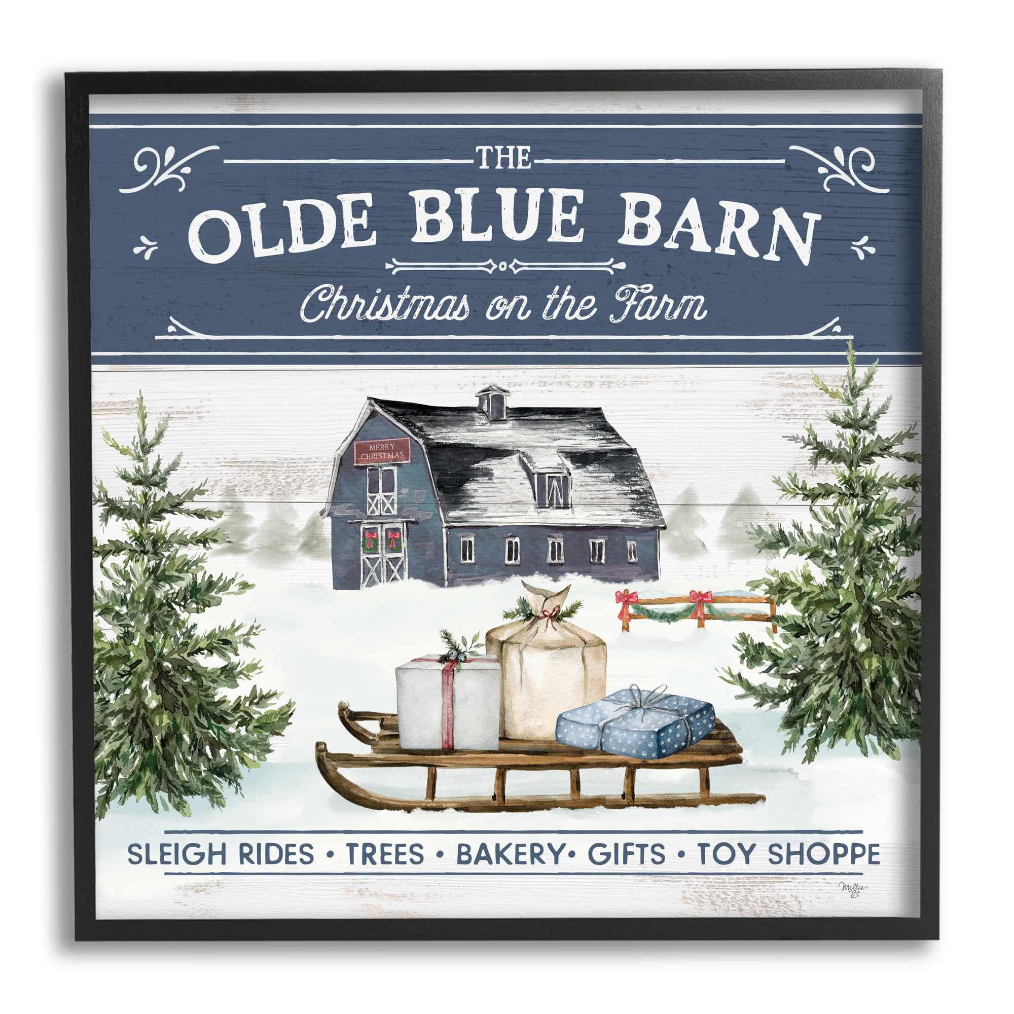 Stupell Industries Christmas on Farm Phrase Holiday Painting Black Framed Art Print Wall Art, 17 x 17