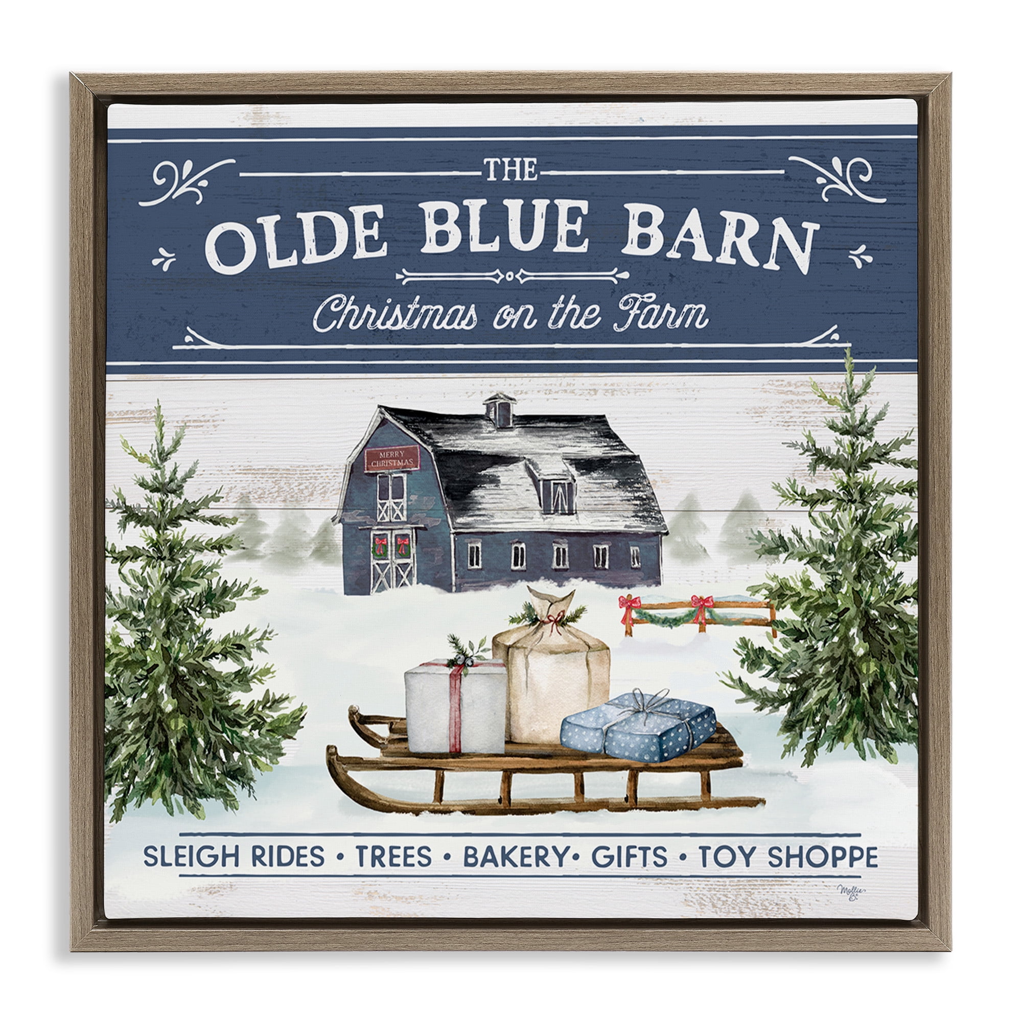 Stupell Industries Christmas on Farm Phrase Holiday Painting Brown Floater Framed Canvas Art Print Wall Art, 18 x 18