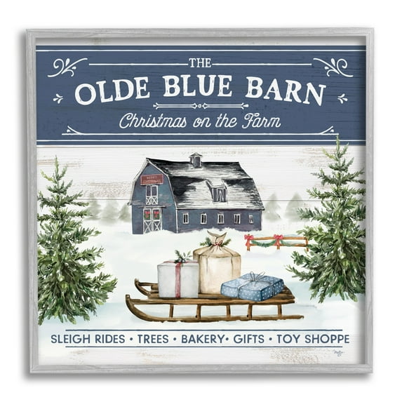 Stupell Industries Christmas on Farm Phrase Holiday Painting Gray Framed Art Print Wall Art, 12 x 12