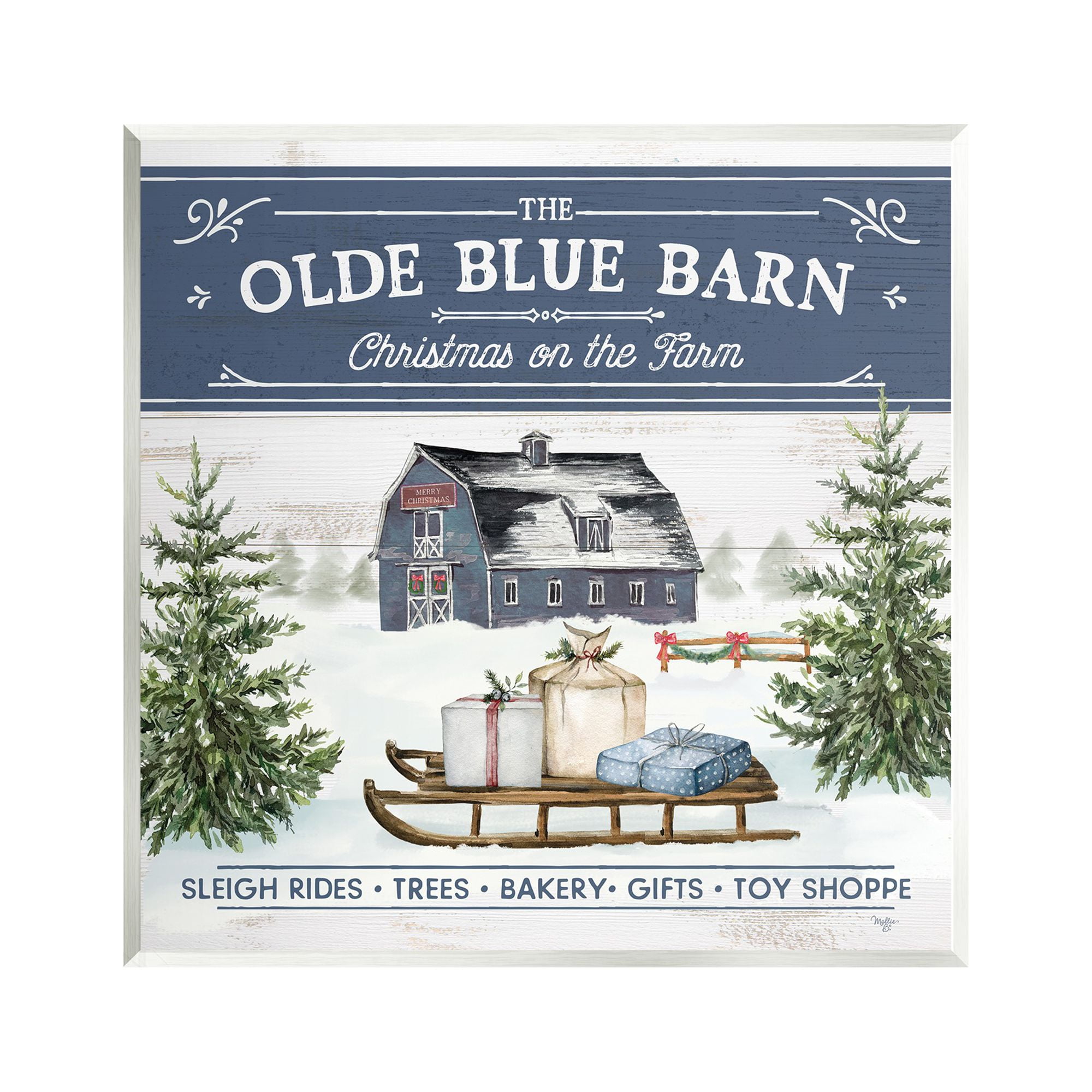 Stupell Industries Christmas on Farm Phrase Holiday Painting Unframed Art Print Wall Art, 12 x 12