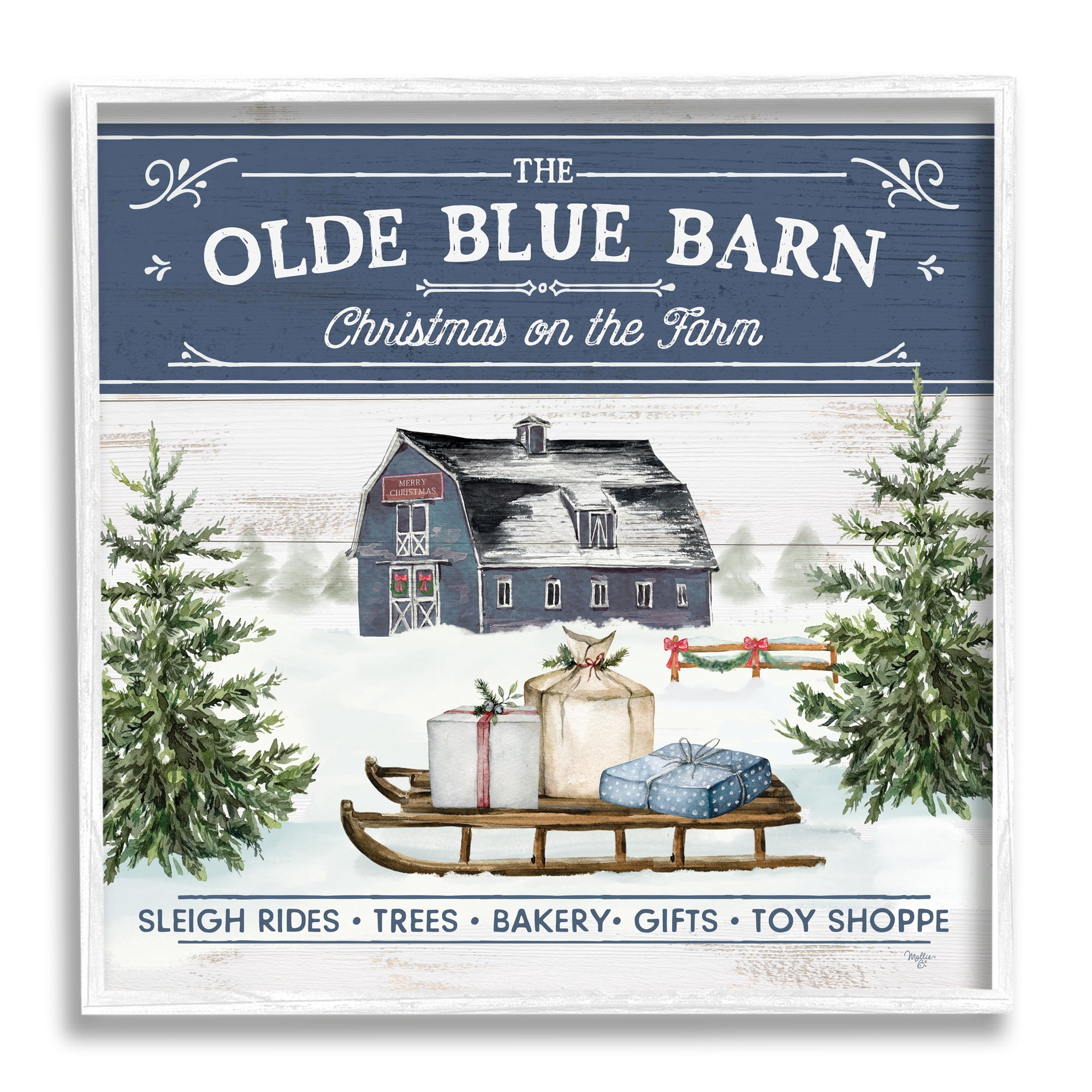 Stupell Industries Christmas on Farm Phrase Holiday Painting White Framed Art Print Wall Art, 12 x 12