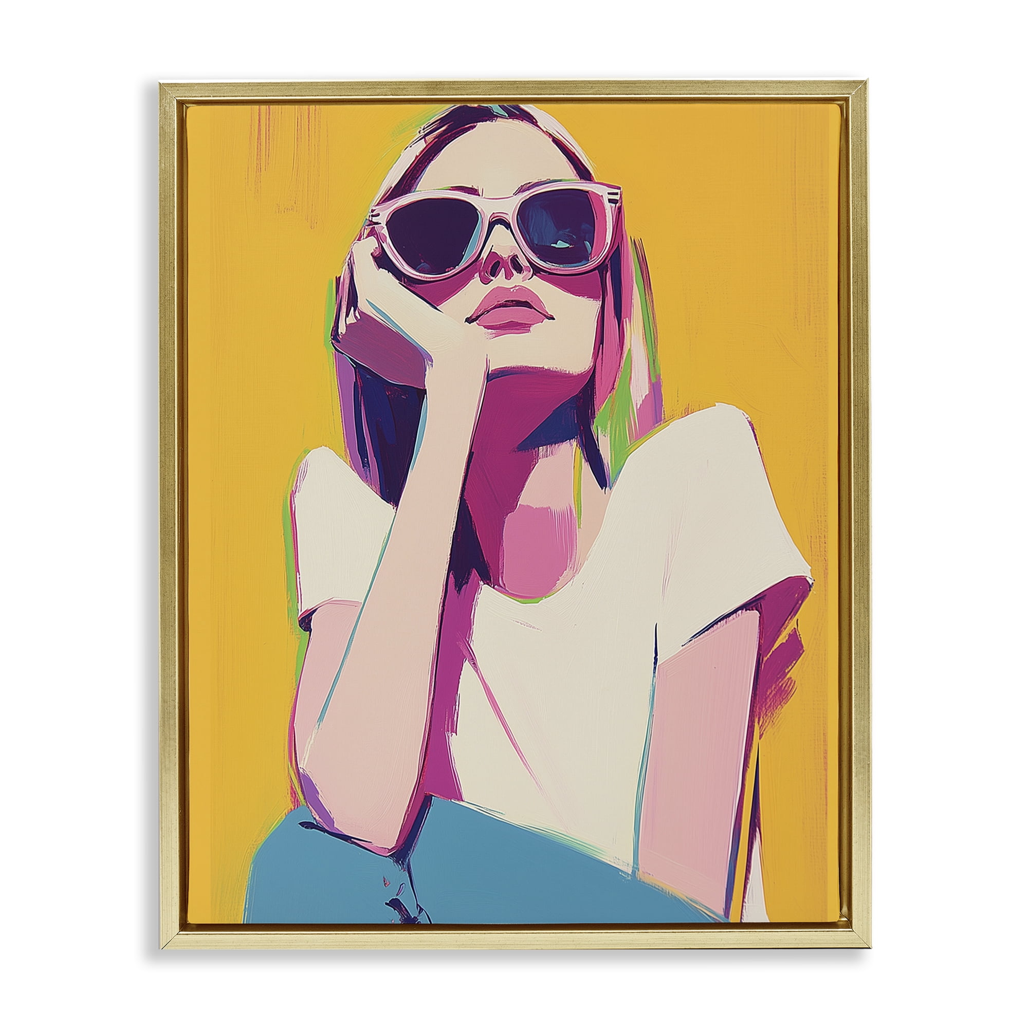 Stupell Industries Chroma Shades Girl Gold Framed Floater Canvas Wall Art, design by Walker Noble