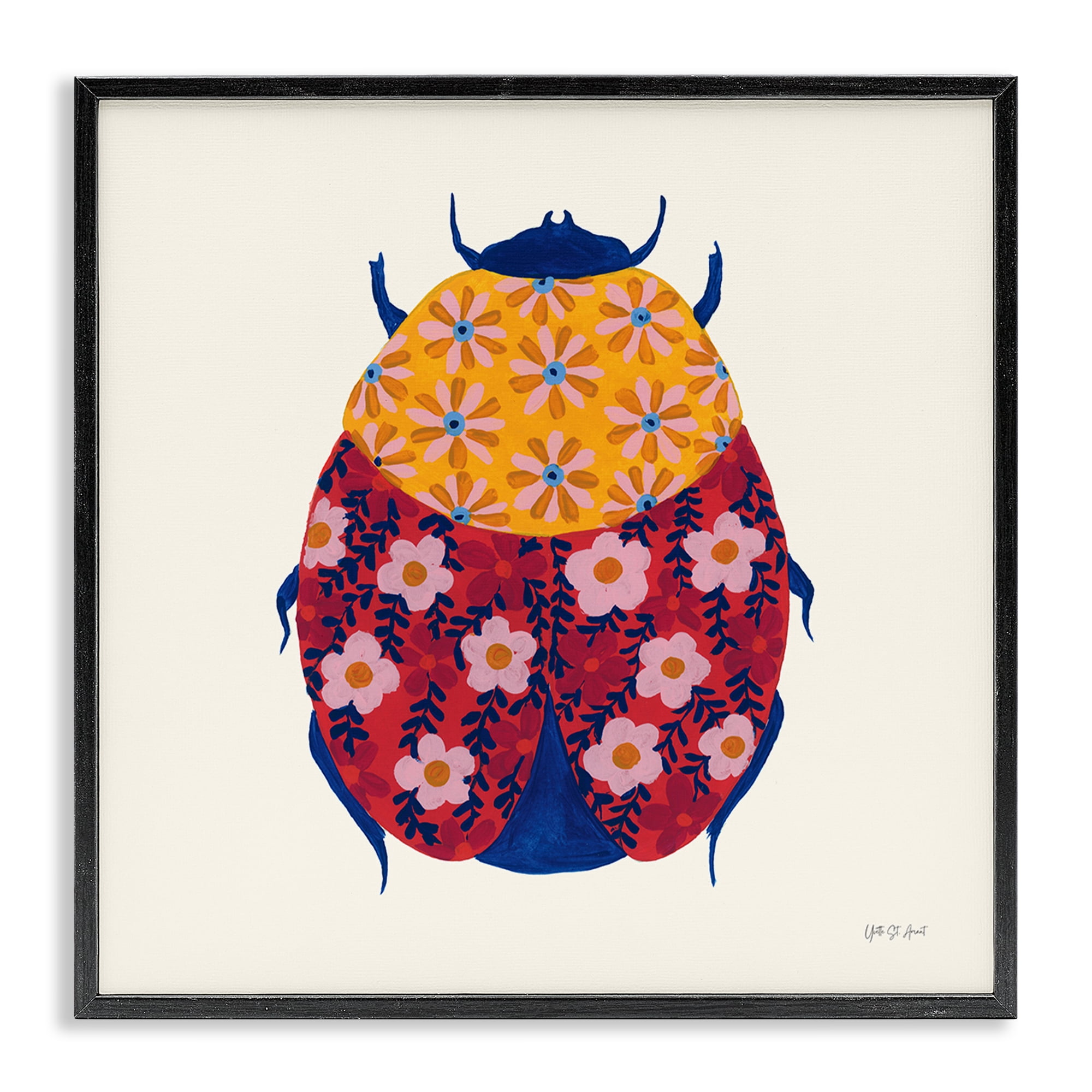 Stupell Industries Chromatic Blooming Beetle Insects Painting Black Framed Art Print Wall Art, 17 x 17