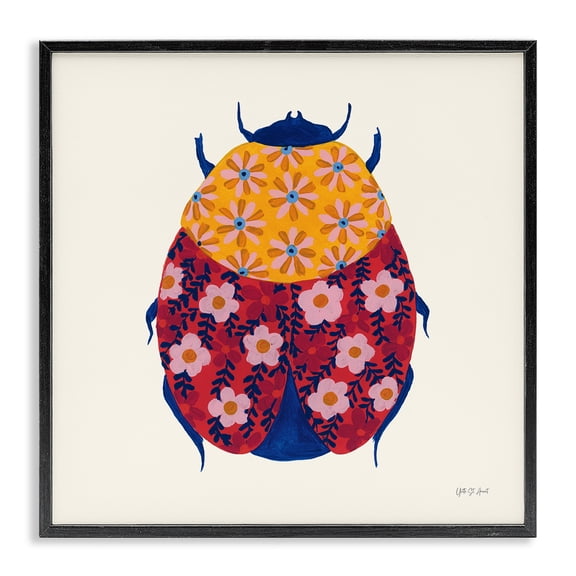 Stupell Industries Chromatic Blooming Beetle Insects Painting Black Framed Art Print Wall Art, 24 x 24