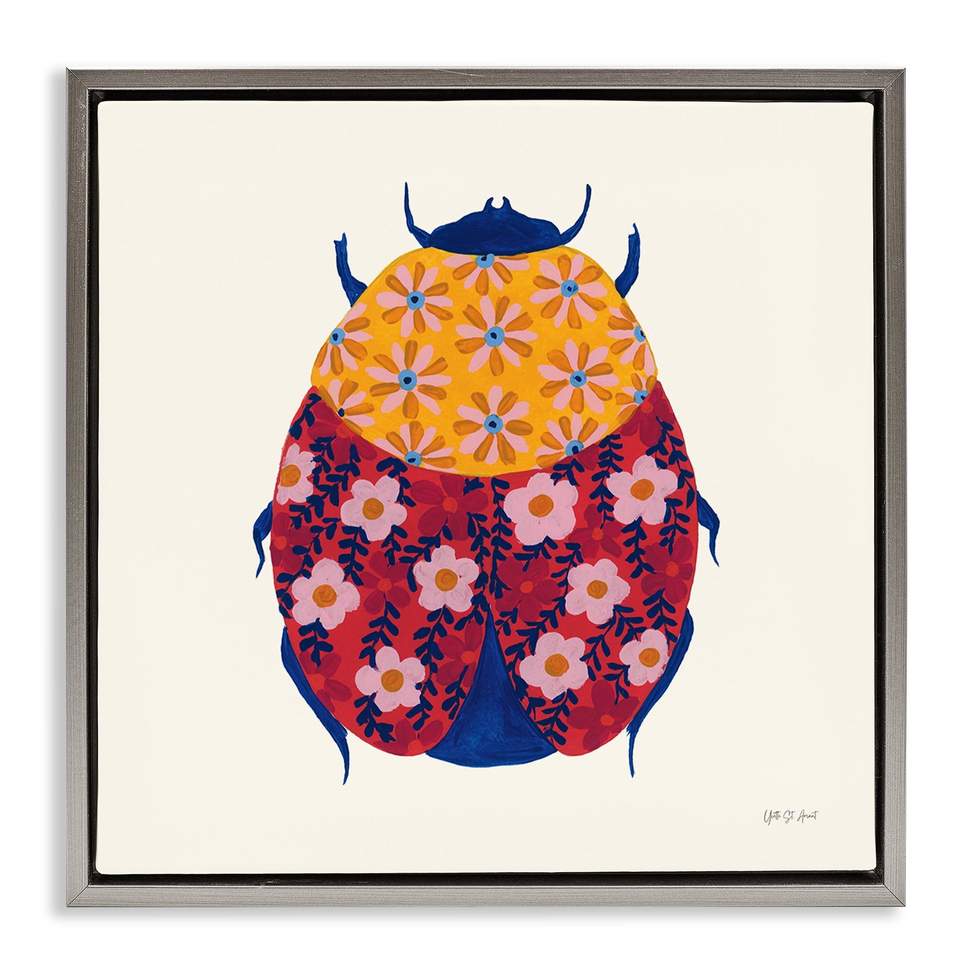 Stupell Industries Chromatic Blooming Beetle Insects Painting Gray Floater Framed Canvas Art Print Wall Art, 25 x 25