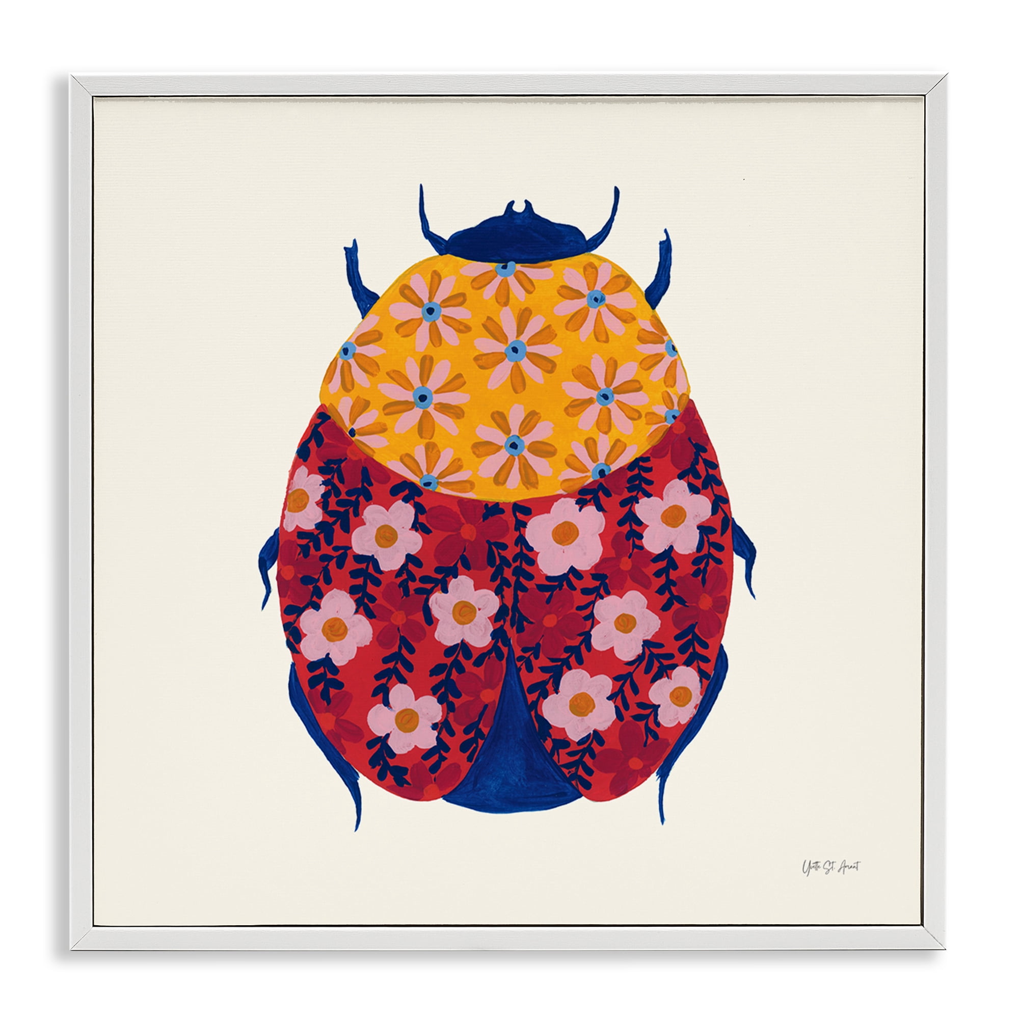 Stupell Industries Chromatic Blooming Beetle Insects Painting White Framed Art Print Wall Art, 17 x 17