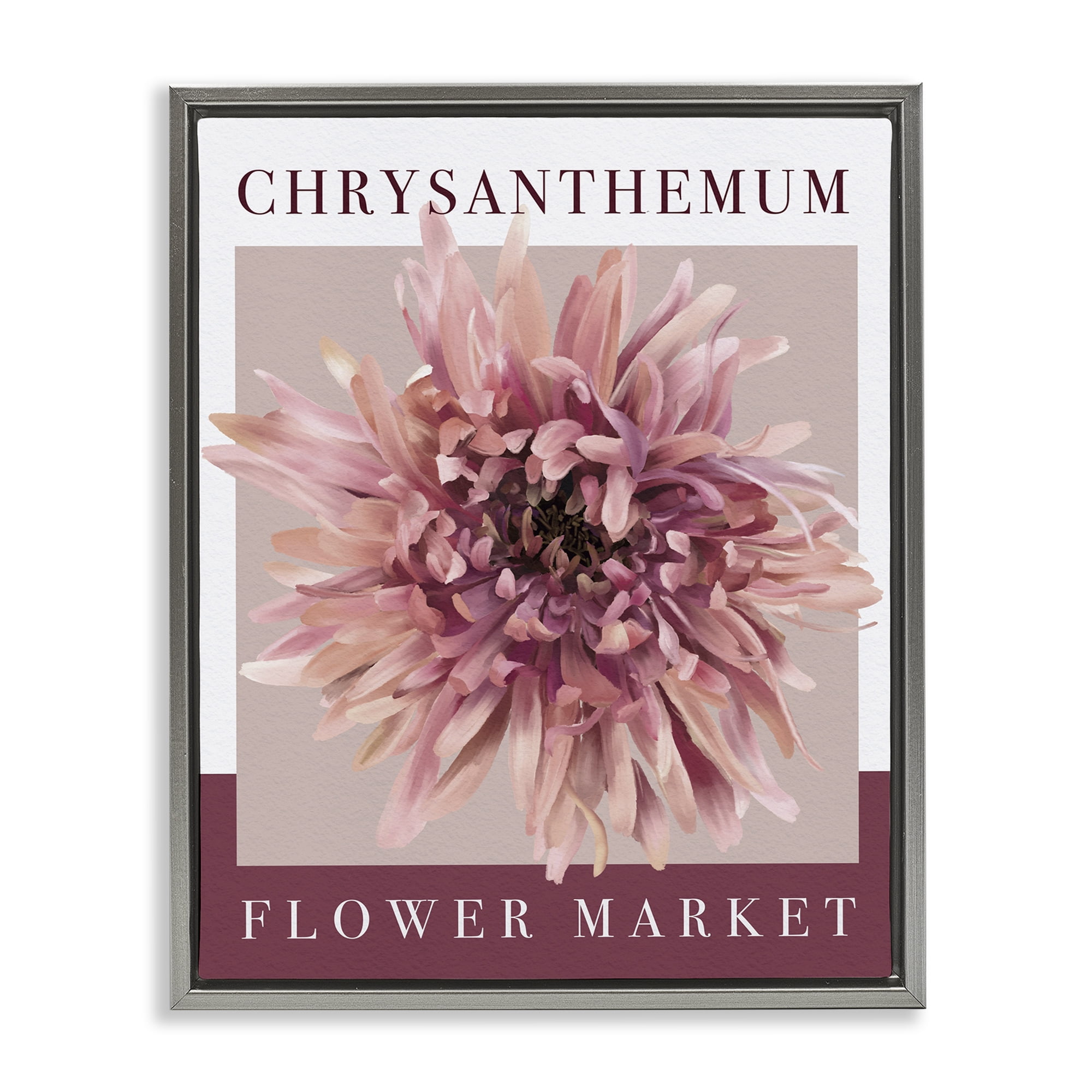 Stupell Industries Chrysanthemum Flower Market Gray Framed Floater Canvas Wall Art, design by Jennifer Stith