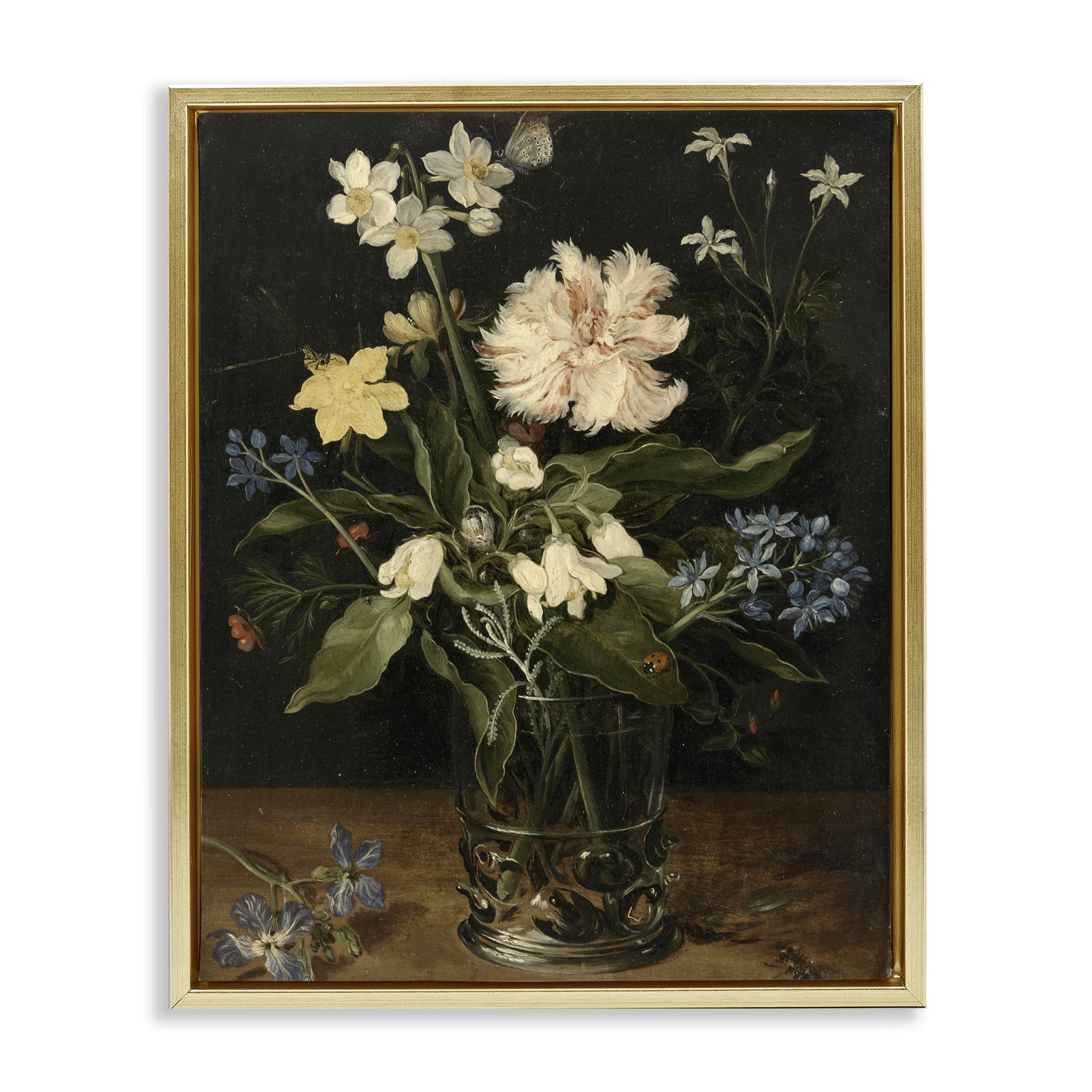 Stupell Industries Chrysanthemum & Flowers in Vase Gold Framed Floater Canvas Wall Art, design by Vintage Hustle