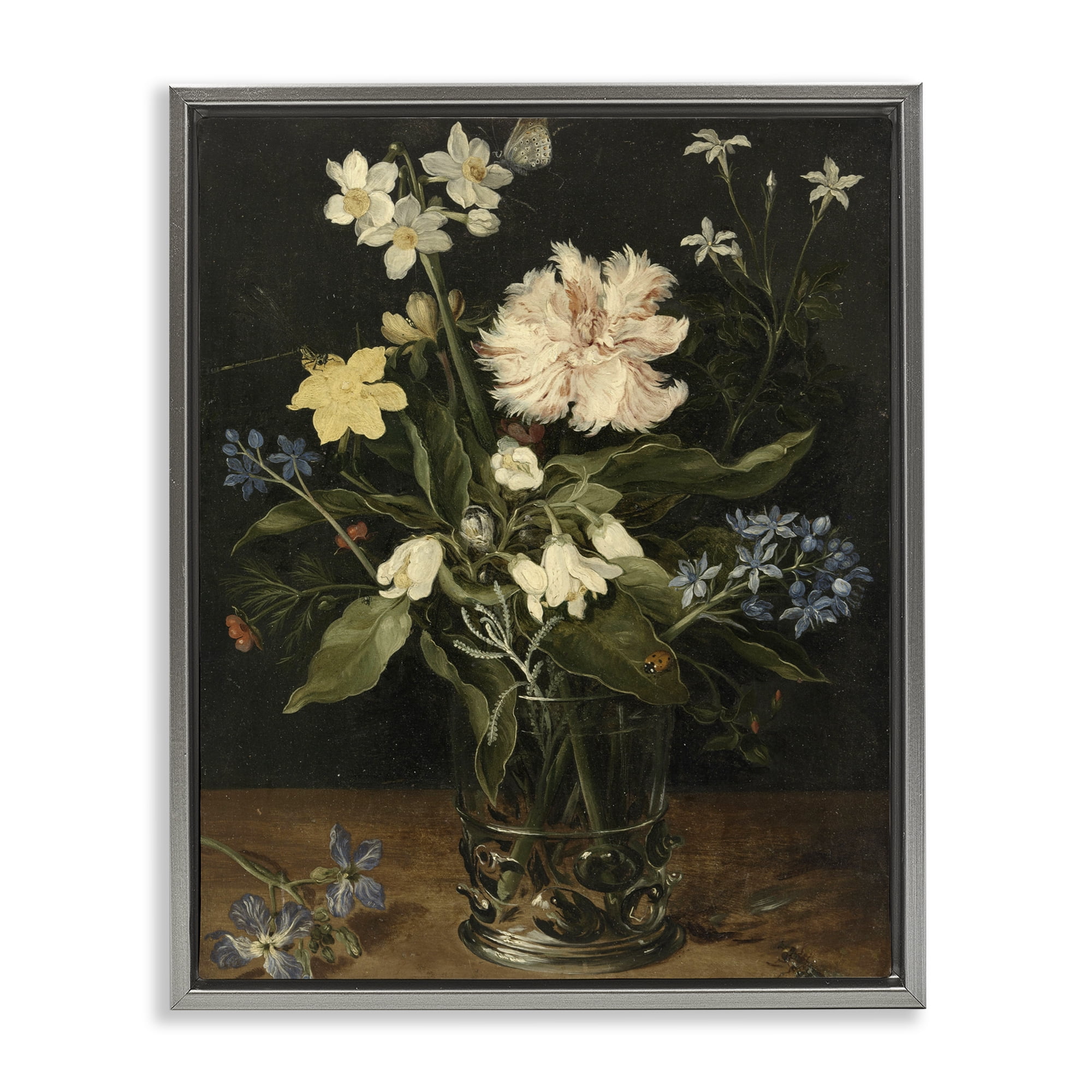 Stupell Industries Chrysanthemum & Flowers in Vase Gray Framed Floater Canvas Wall Art, design by Vintage Hustle