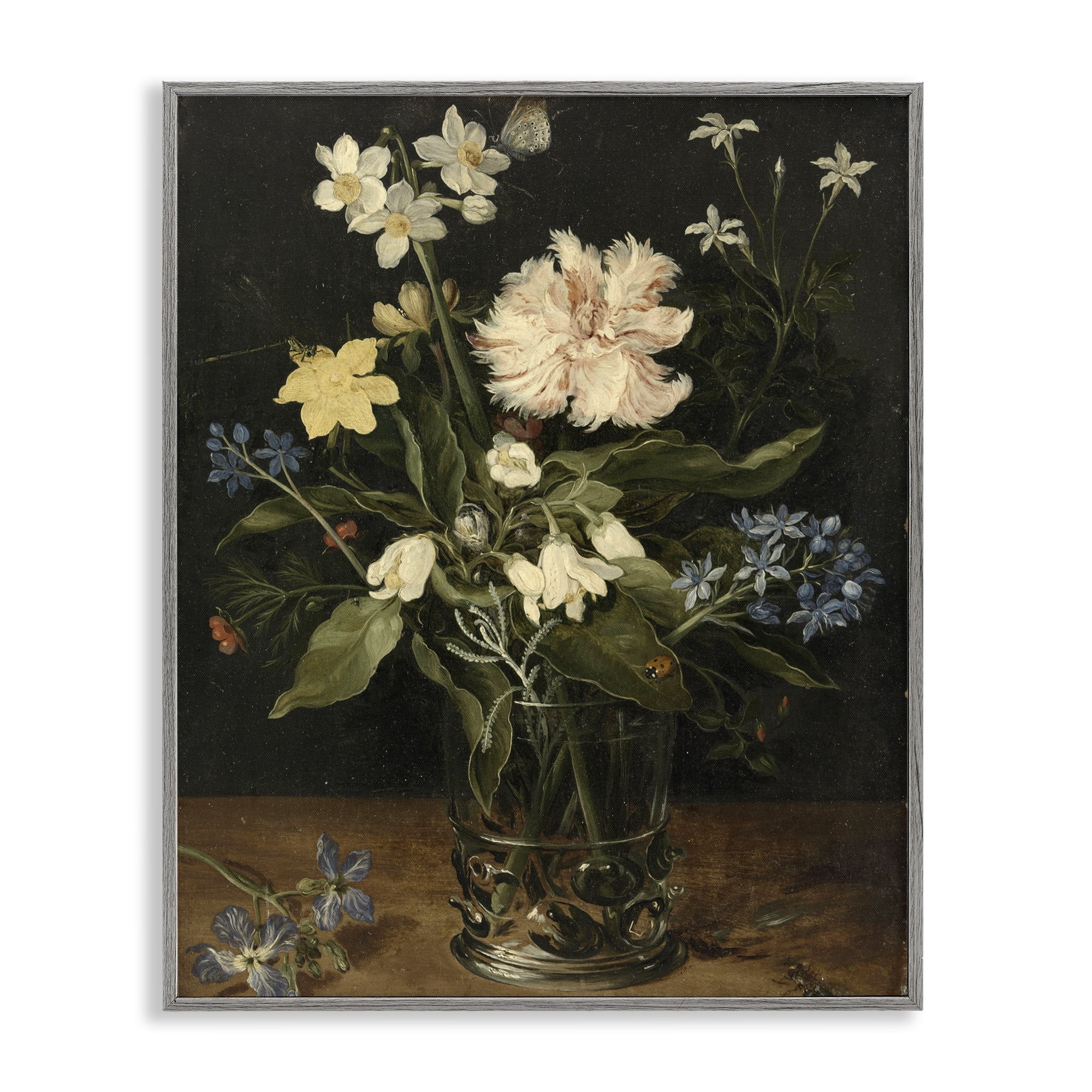 Stupell Industries Chrysanthemum & Flowers in Vase Gray Framed Giclee Art, design by Vintage Hustle