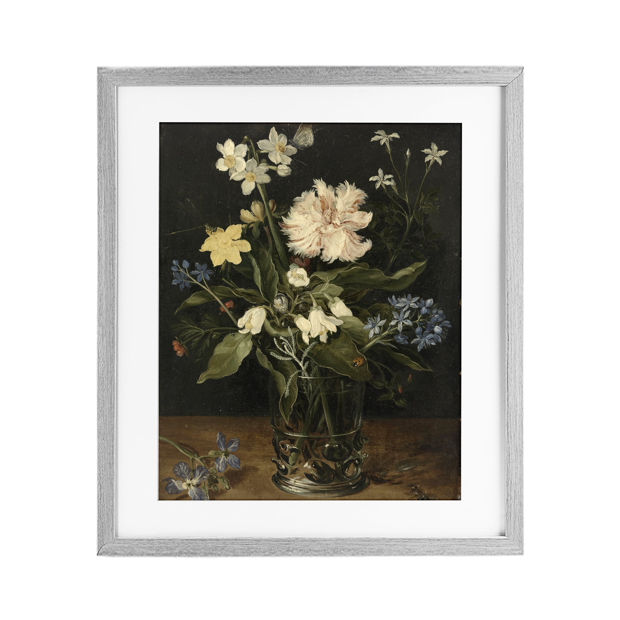 Stupell Industries Chrysanthemum & Flowers in Vase Gray Framed Print Under Glass, design by Vintage Hustle