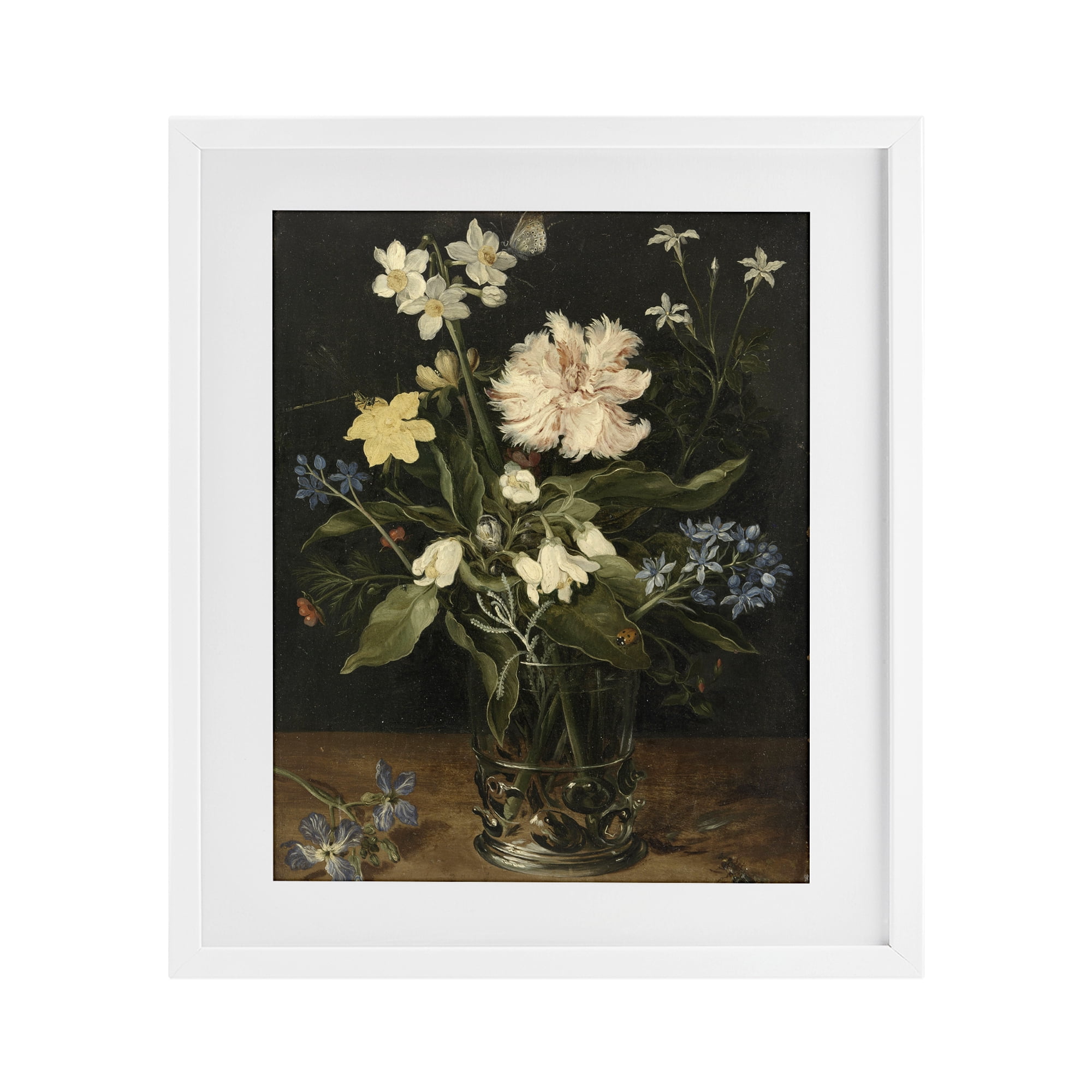 Stupell Industries Chrysanthemum & Flowers in Vase White Framed Print Under Glass, design by Vintage Hustle