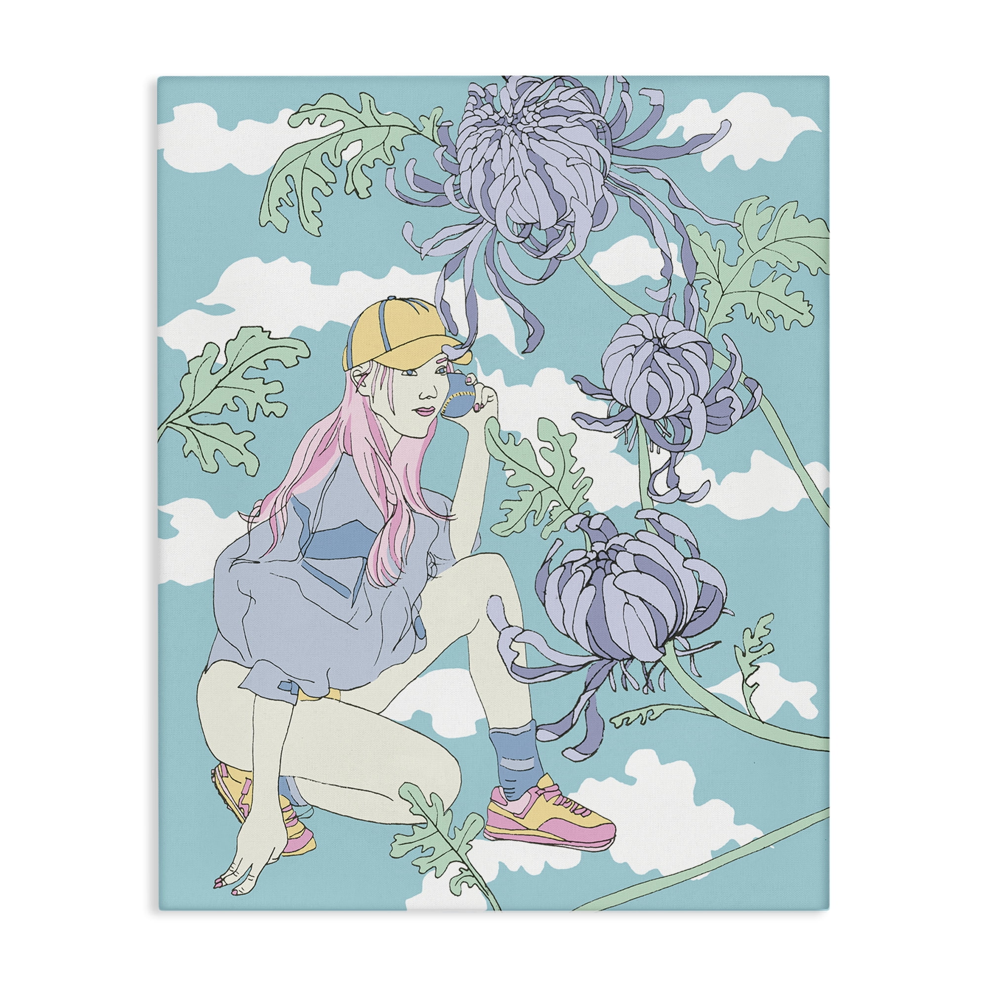 Stupell Industries Chrysanthemums & Workout Girl People Painting Wrapped Canvas Art Print Wall Art, 24 x 30
