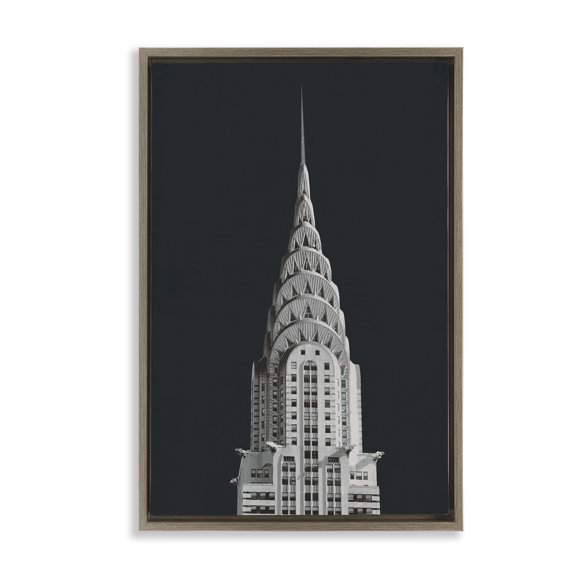 Stupell Industries Chrysler Building Architecture Brown Framed Floater Canvas Wall Art design by Wild Apple Portfolio, 25 x 17