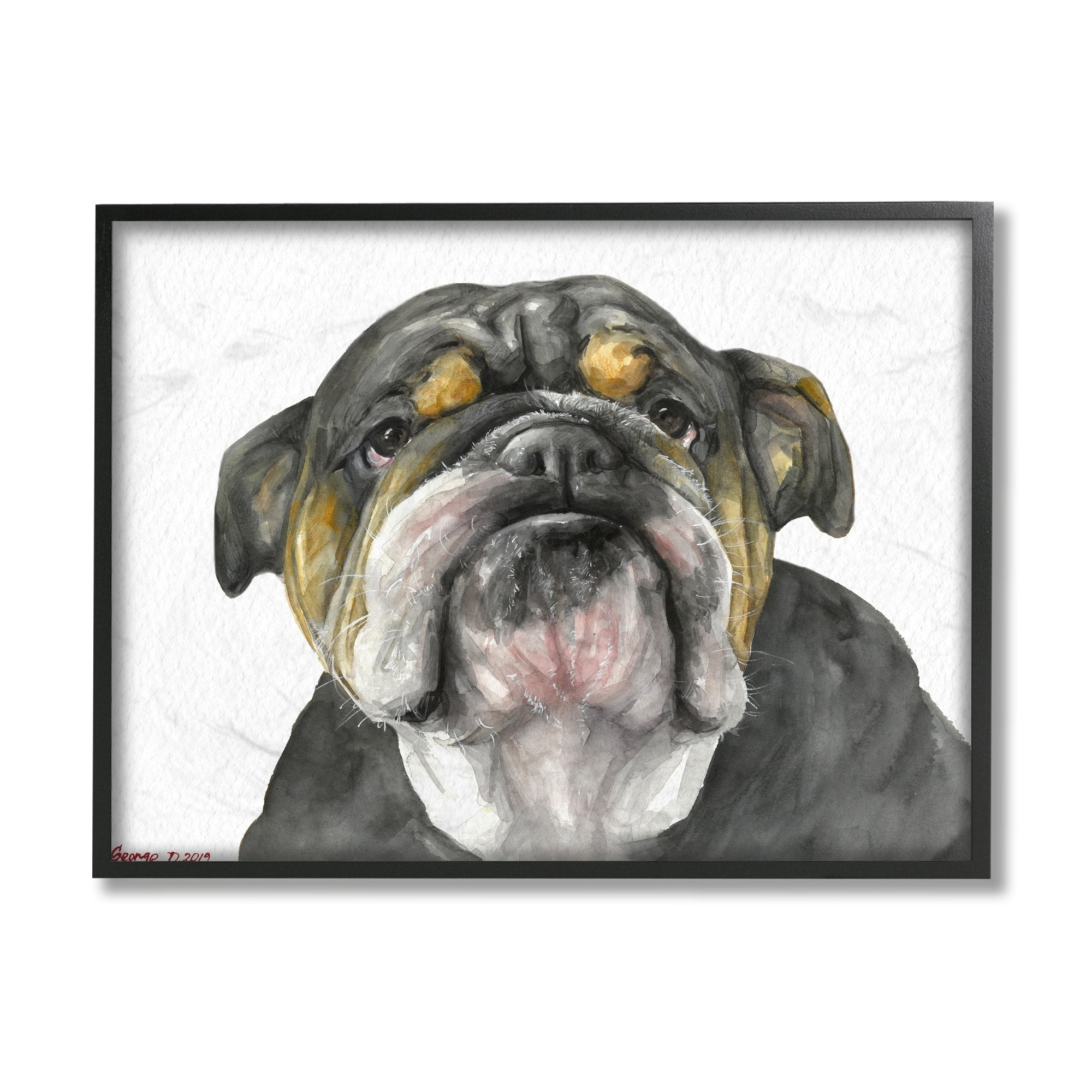 Stupell Industries Chubby Bulldog Portrait Old Dog Charm Black Brown Black Framed, 16 x 20, Design by George Dyachenko
