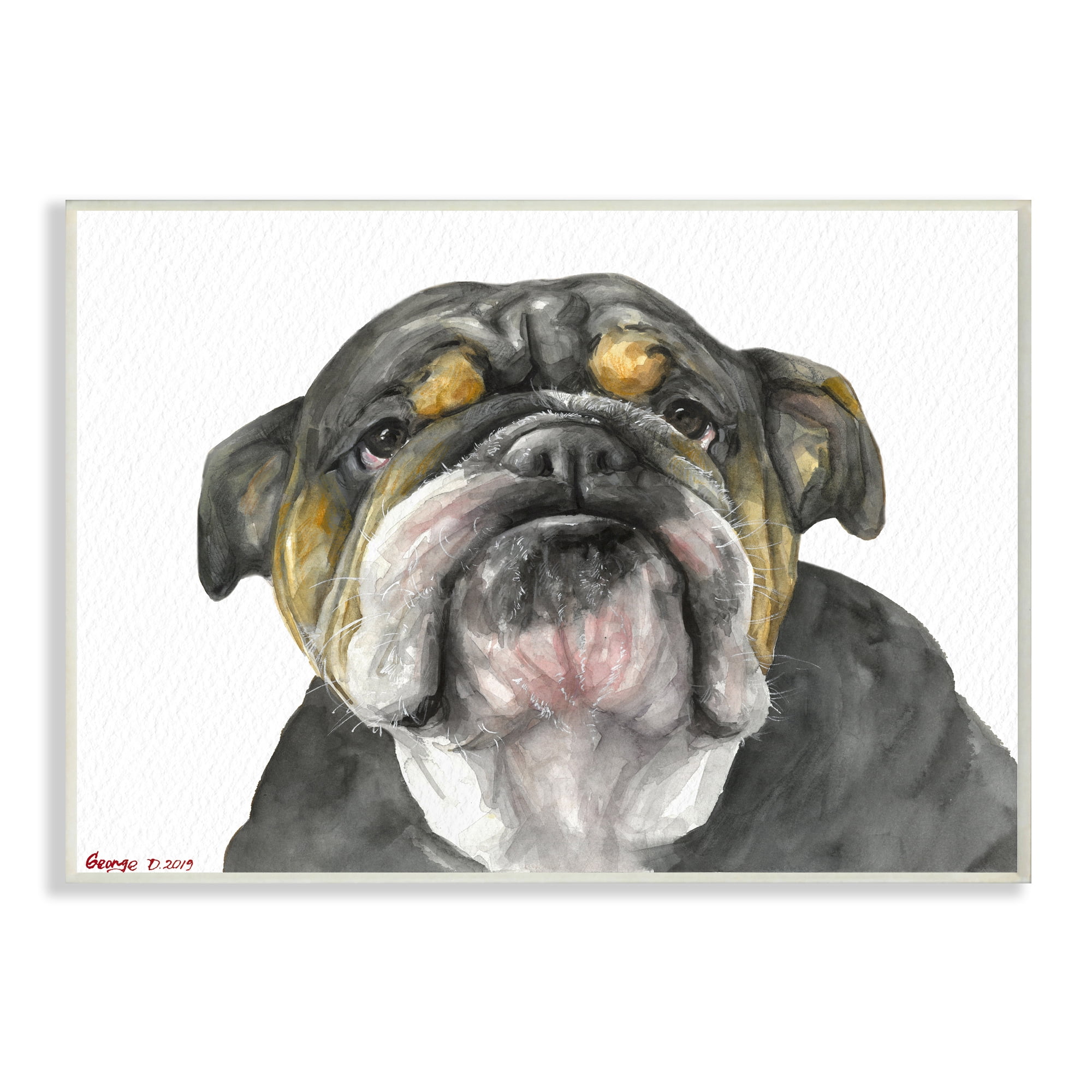 Stupell Industries Chubby Bulldog Portrait Old Dog Charm Black Brown Wall Plaque, 10 x 15, Design by George Dyachenko