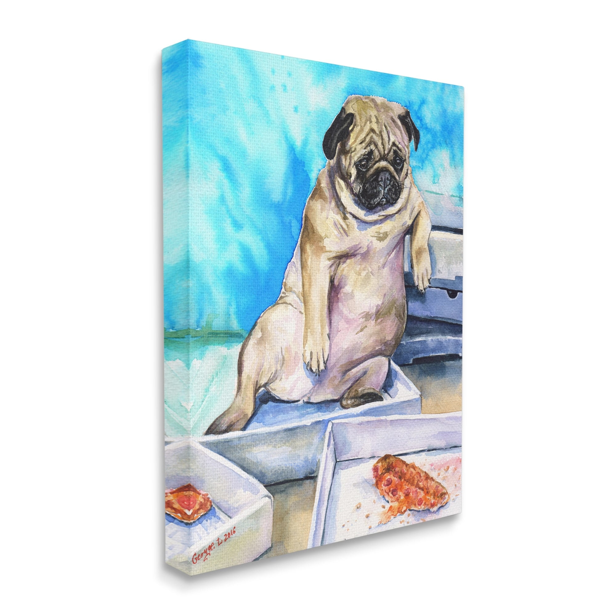 Stupell Industries Chubby Pug Dog with Pizza Boxes Pet Portrait Animals & Insects Painting Gallery Wrapped Canvas Art Print Wall Art, 30 x 40
