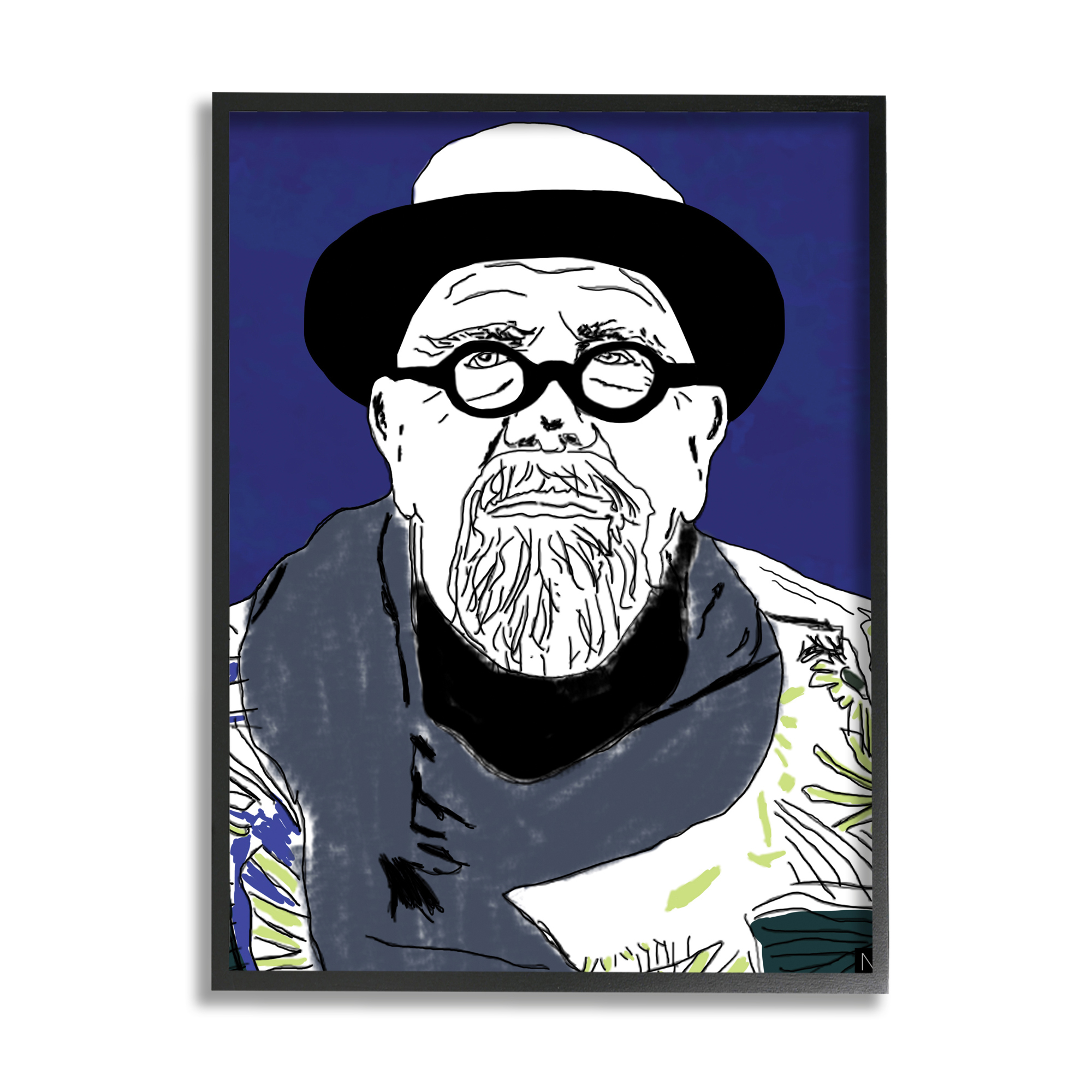 Stupell Industries Chuck in Winter Attire Abstract Artist Portrait Novelty Painting Black Framed Art Print Wall Art, 24 x 30