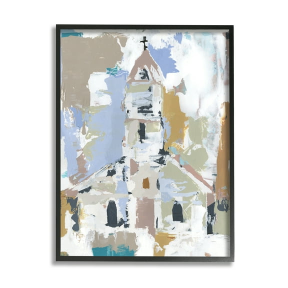Stupell Industries Church House Abstraction Distressed Vintage Detail Religious Painting Black Framed Art Print Wall Art, 11 x 14
