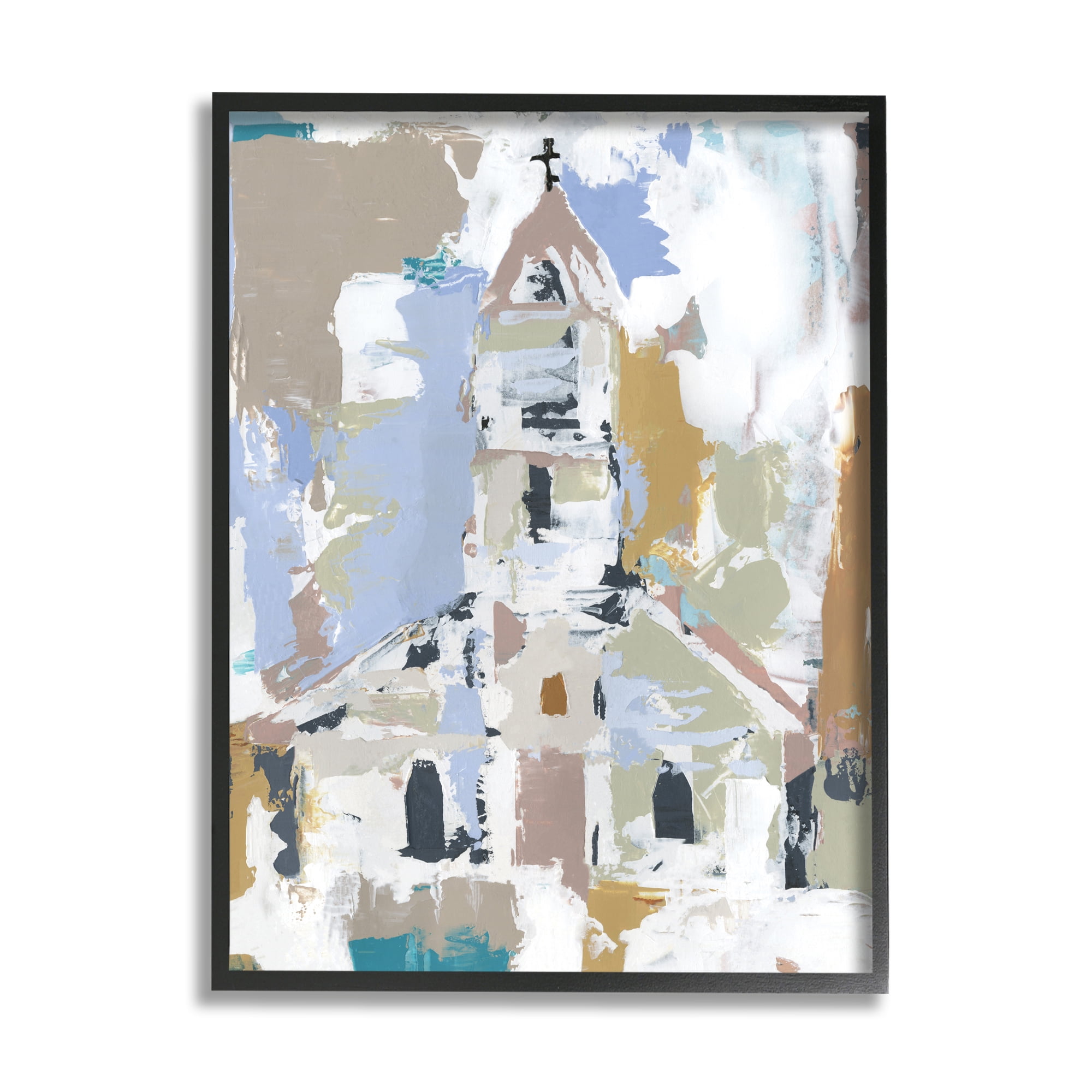 Stupell Industries Church House Abstraction Distressed Vintage Detail Religious Painting Black Framed Art Print Wall Art, 16 x 20