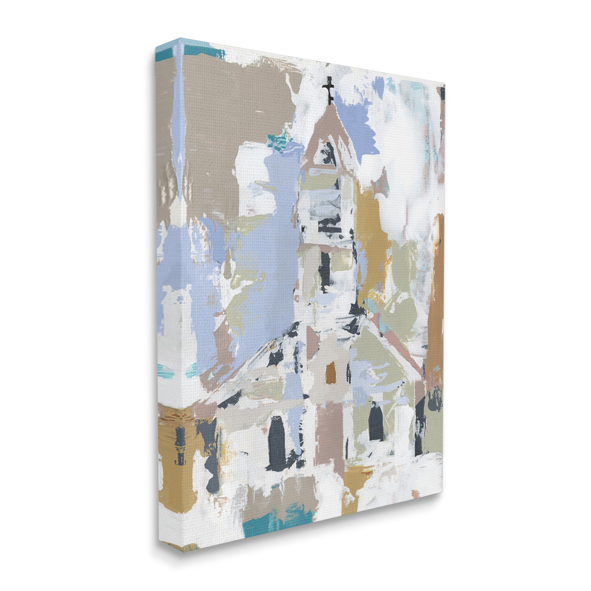 Stupell Industries Church House Abstraction Distressed Vintage Detail Religious Painting Gallery Wrapped Canvas Art Print Wall Art, 24 x 30