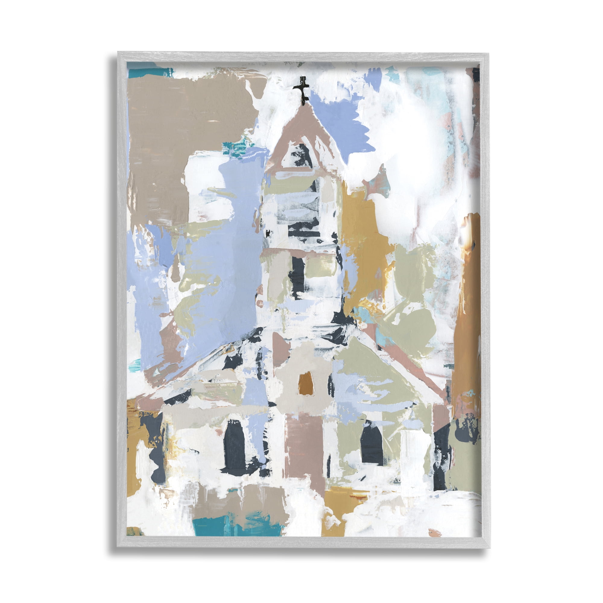Stupell Industries Church House Abstraction Distressed Vintage Detail Religious Painting Gray Framed Art Print Wall Art, 11 x 14