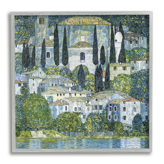Stupell Industries Church in Cassone Klimt Travel & Places Painting Gray Framed Art Print Wall Art, 12 x 12