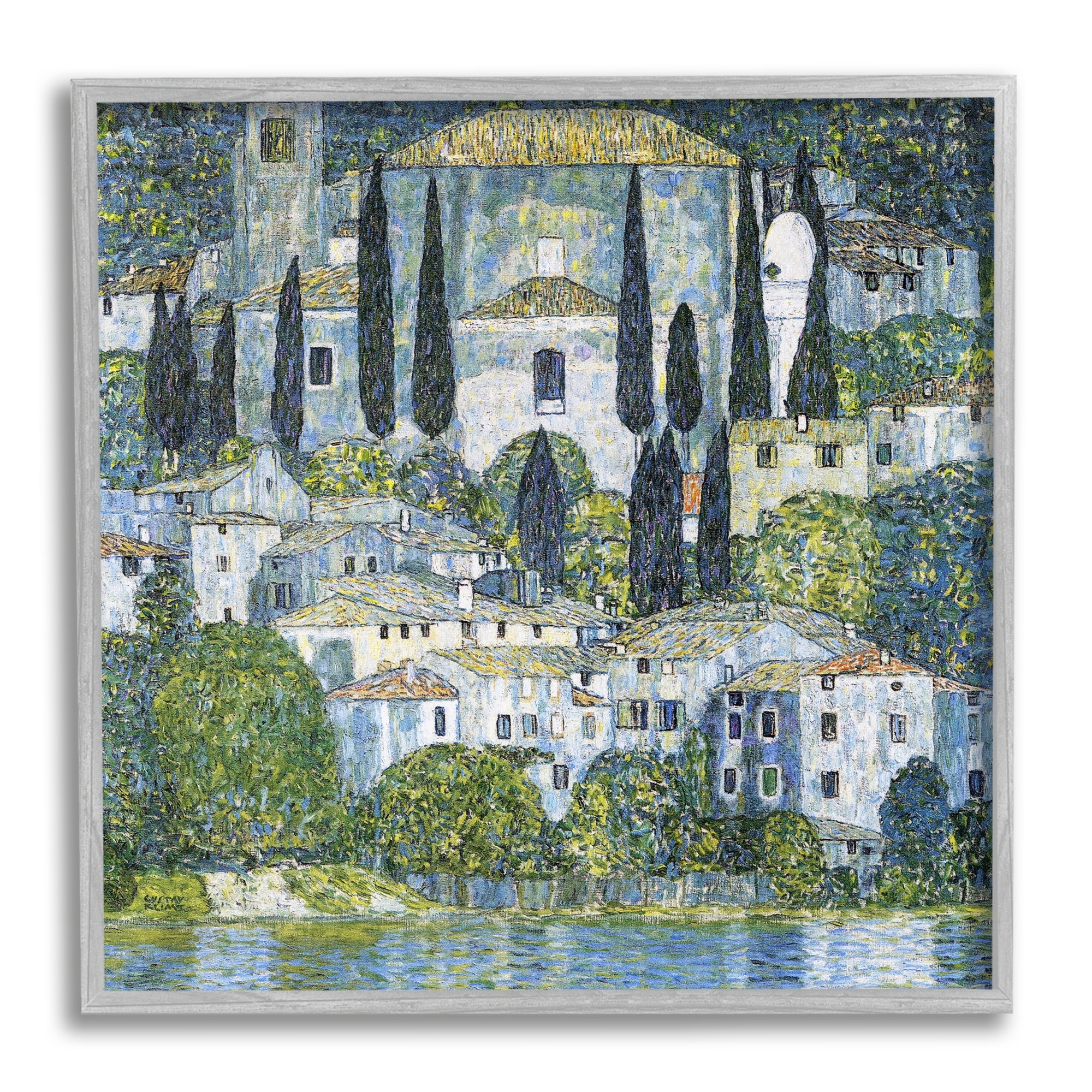 Stupell Industries Church in Cassone Klimt Travel & Places Painting Gray Framed Art Print Wall Art, 17 x 17