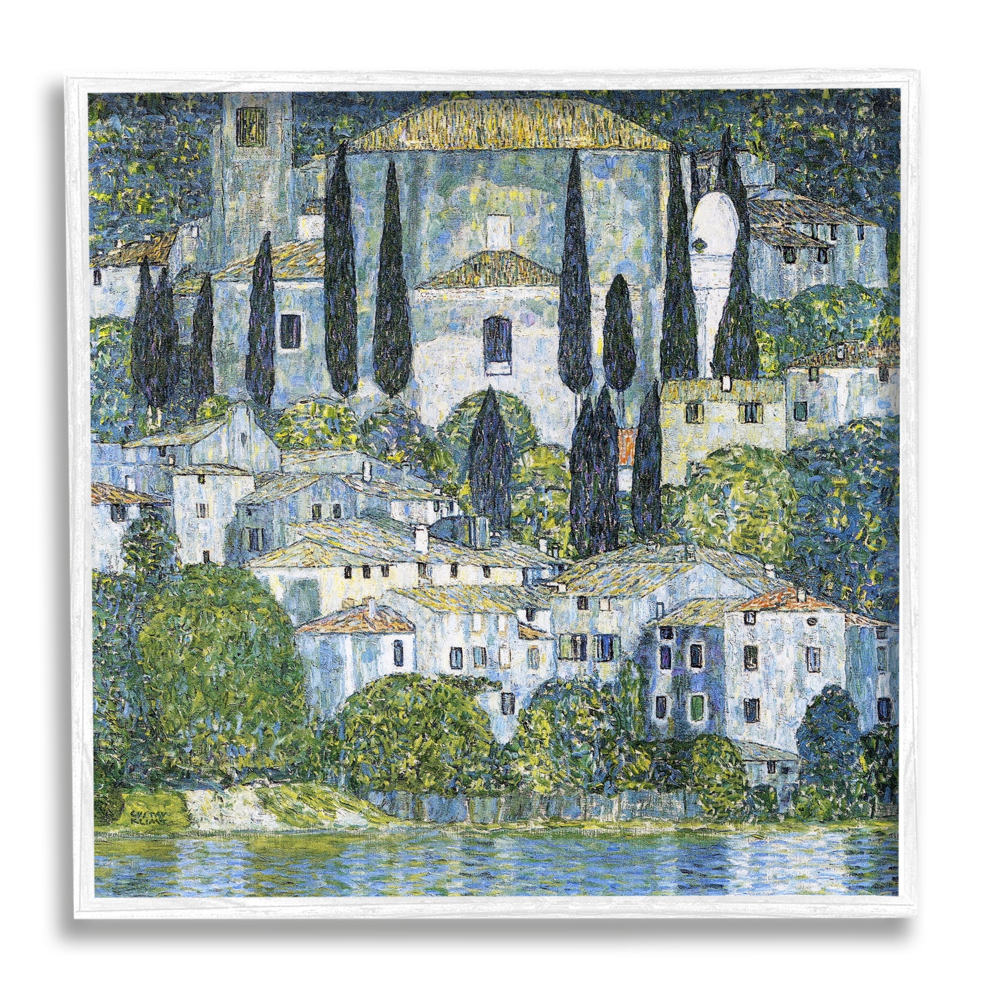 Stupell Industries Church in Cassone Klimt Travel & Places Painting White Framed Art Print Wall Art, 12 x 12
